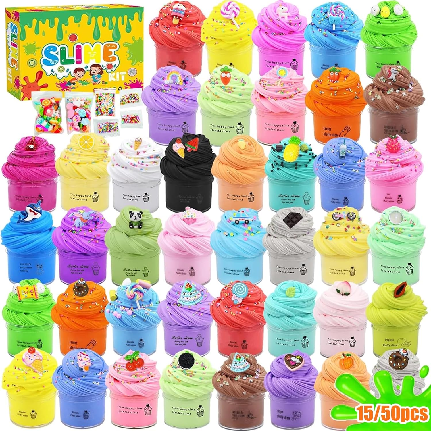 50Pcs Slime Kit, Mini Butter Slime Pack, DIY Putty Slime for Girls, Boys, Classroom Prizes, Party Favors, Birthday Gifts, Soft & Non-Sticky Stress Relief Fidget Toys for Kids