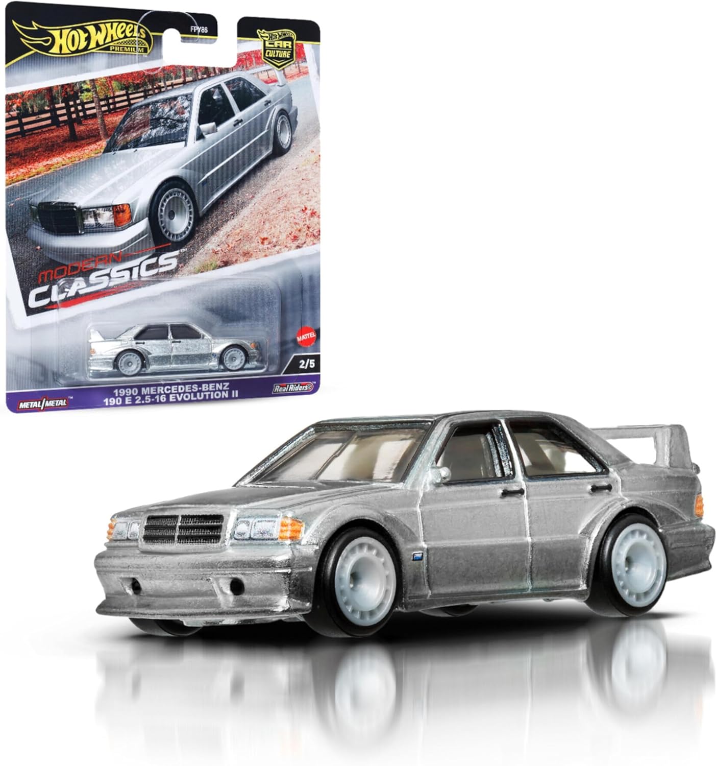 Hot Wheels Premium Mercedes-Benz 190E, Car Culture Circuit Legends Vehicles for Kids 3 Years Old & Up and Adult fans and Collectors, Premium Collection of Car Culture 1:64 Scale Vehicles, HRV98