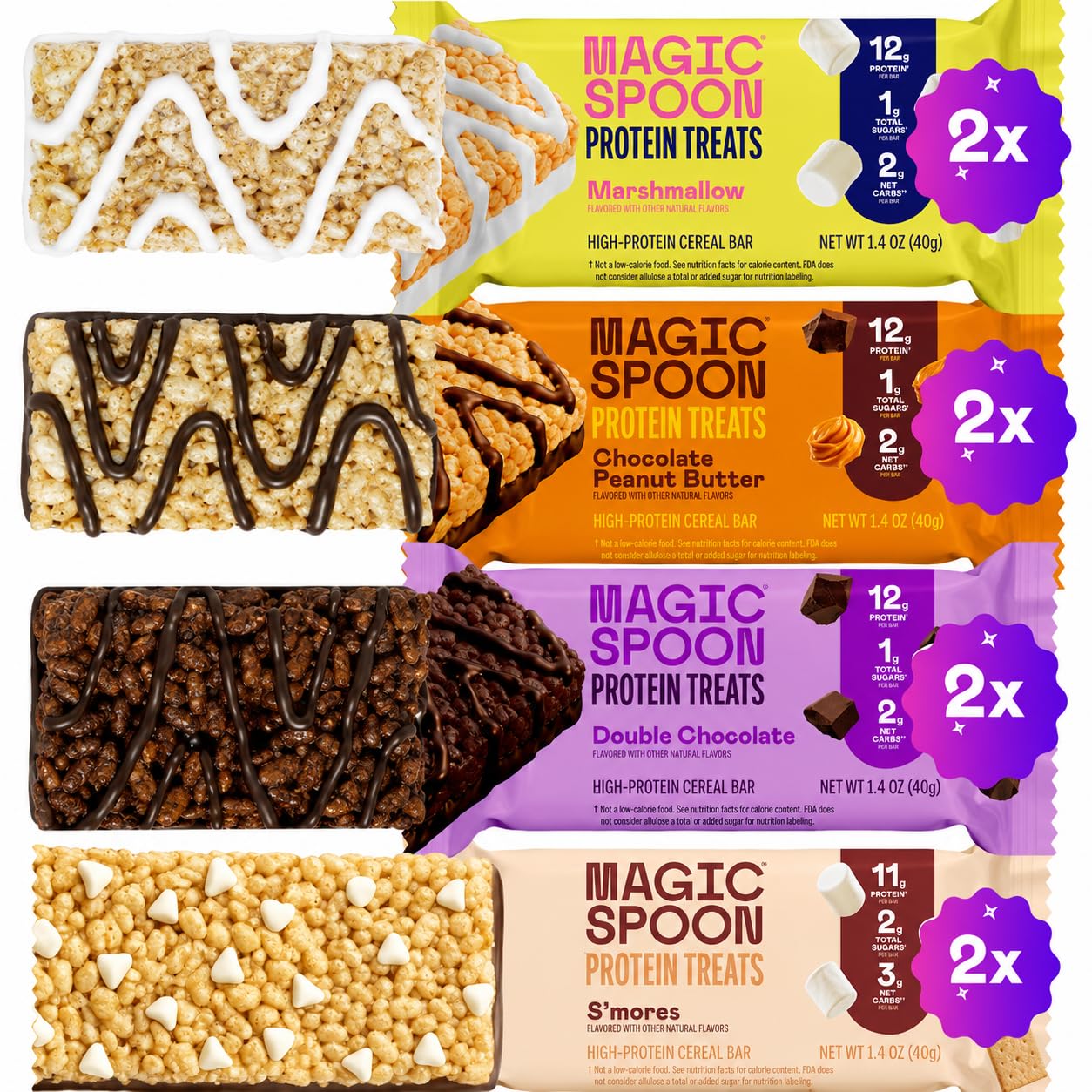 Magic Spoon Treats Variety - 8 High Protein Bars, 4 Flavors, Gluten Free