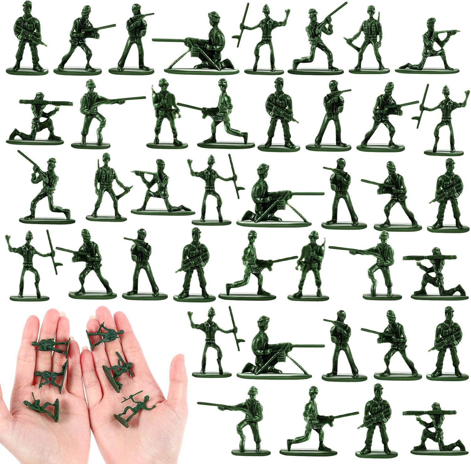 100 Pcs Army Men Toy Soldiers Set Green Army Men 1-1.5 Inches Plastic Mini People Figurines Soldiers Assorted Poses Action Figures for Boys Girls Play Set Gift Model Trains Miniature Scenes