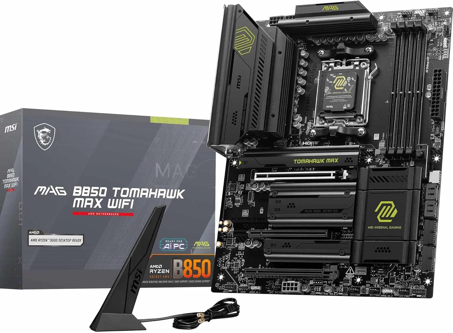 MSI MAG B850 TOMAHAWK MAX WIFI Motherboard, ATX - Supports AMD Ryzen 9000/8000 / 7000 Processors, AM5-80A SPS VRM, DDR5 Memory Boost 8400+ MT/s (OC), PCIe 5.0 x16, M.2 Gen5, Wi-Fi 7, 5G LAN