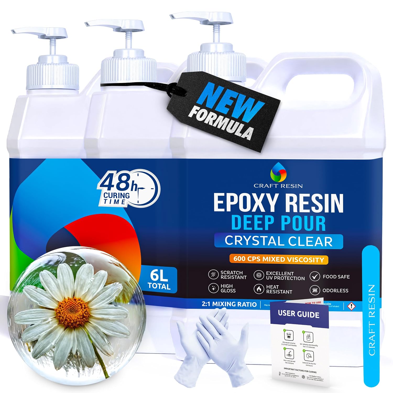 Craft Resin Deep Pour Epoxy Resin Kit. 2” Pours, Crystal Clear - 6L