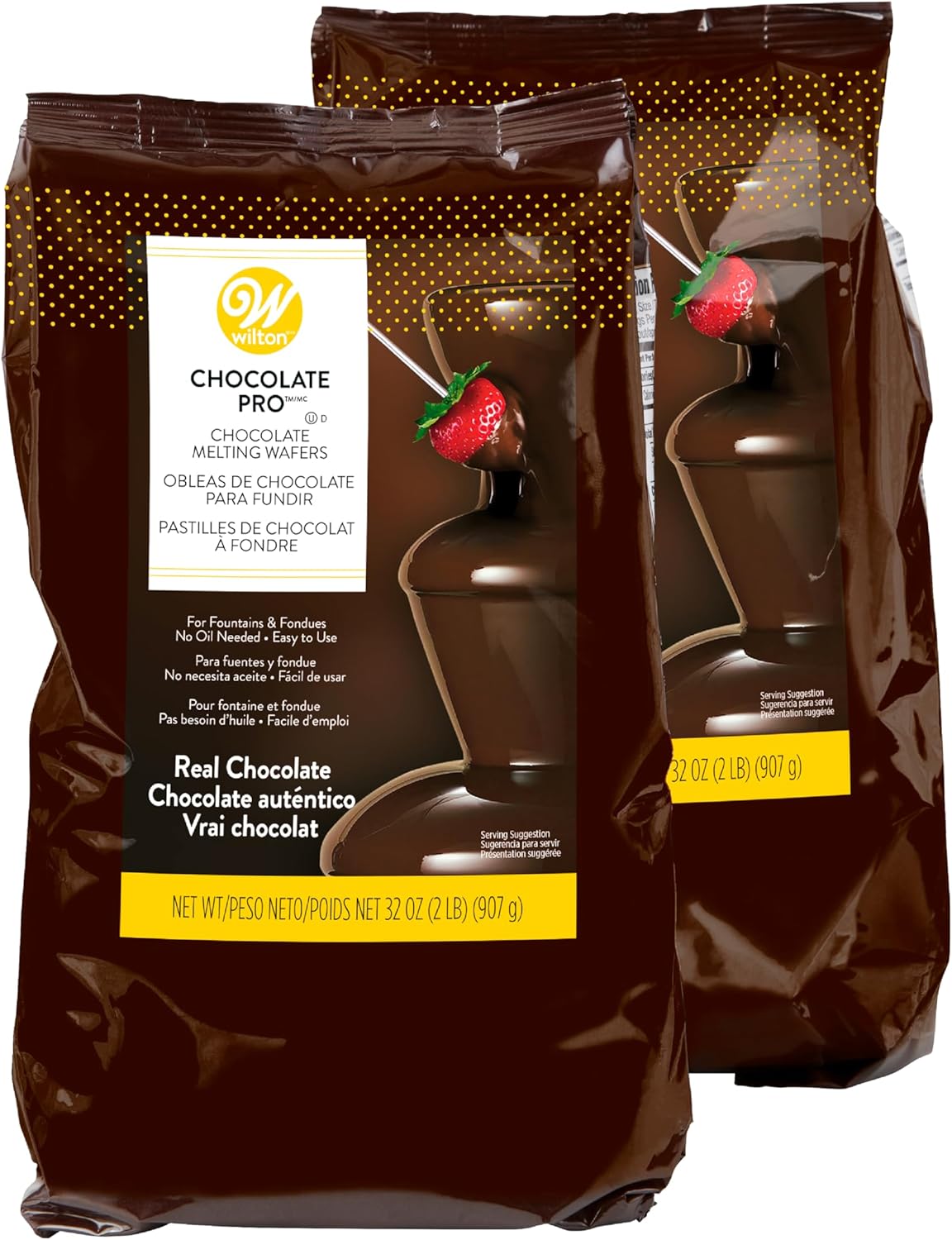 Wilton Chocolate Pro Melting Wafers Bundle, Easy-to-Use Fountain & Fondue Chocolate, Smooth Flowing & Quick Melting for Dipping Fruit, Cookies & Snacks, 2-Pack, 2lb. Each, Packaging May Vary