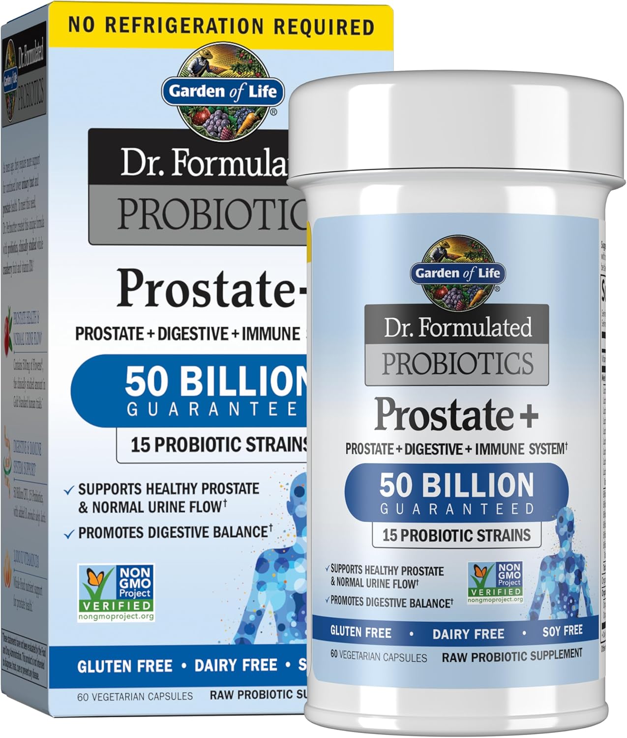 Garden of Life Dr. Formulated Probiotics Prostate+ - Acidophilus and Probiotic Supports Healthy Prostate and Digestive Balance - Shelf Stable - Gluten, Dairy, and Soy-Free - 60 Vegetarian Capsules