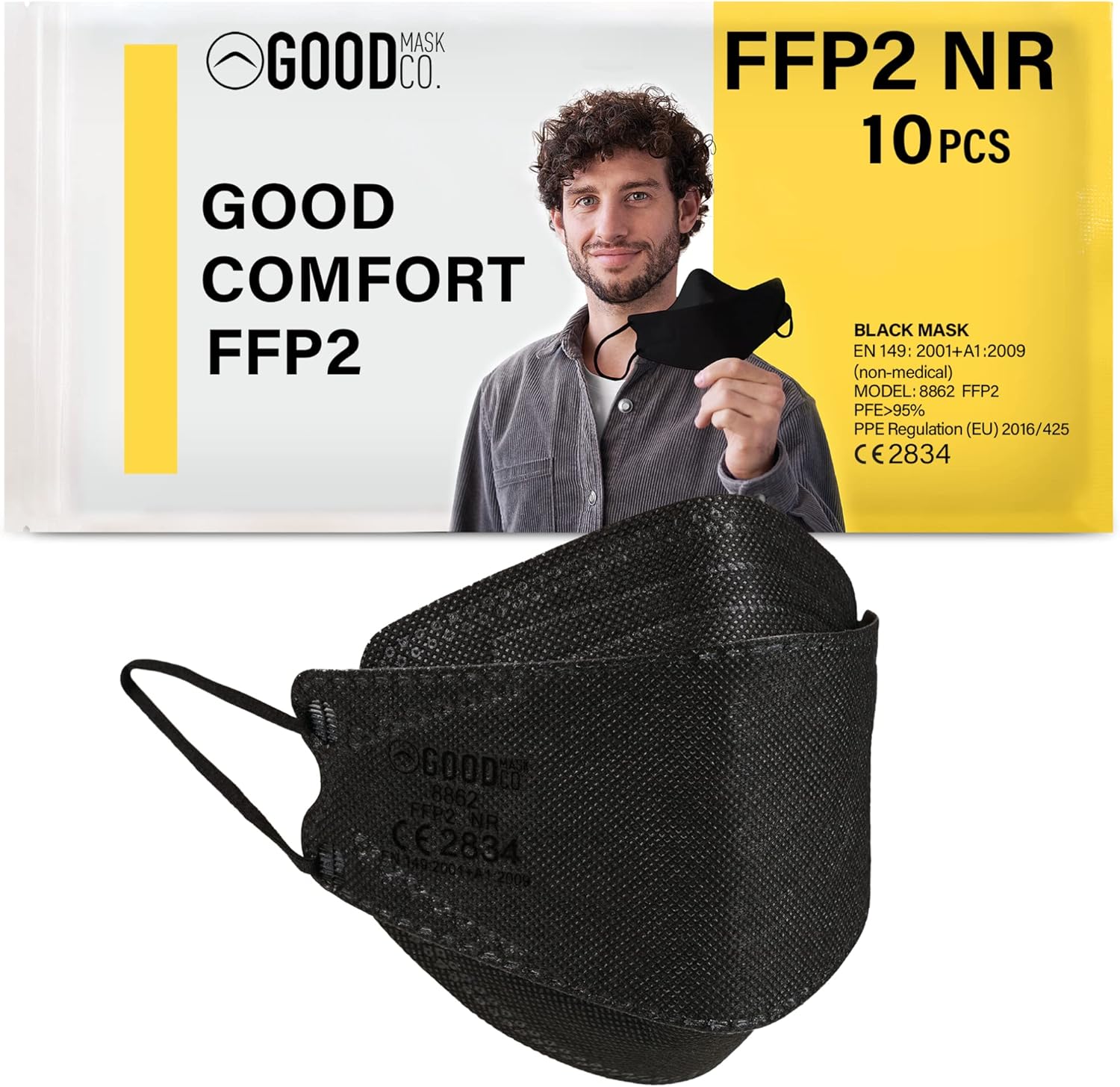 Good Mask Co. Good Comfort Adult FFP2 Face Masks, Disposable and Comfortable Face Masks