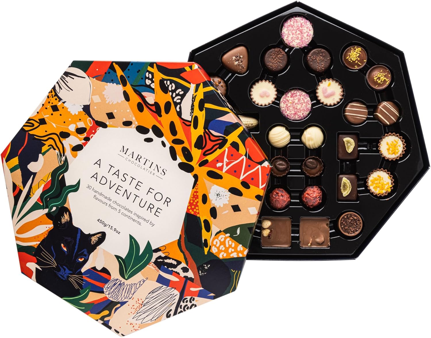 Martin’s Chocolatier A Taste for Adventure - Luxury Chocolate Gift Box, 30 Pieces Milk Dark White Belgian Chocolates Global Flavours, 450g