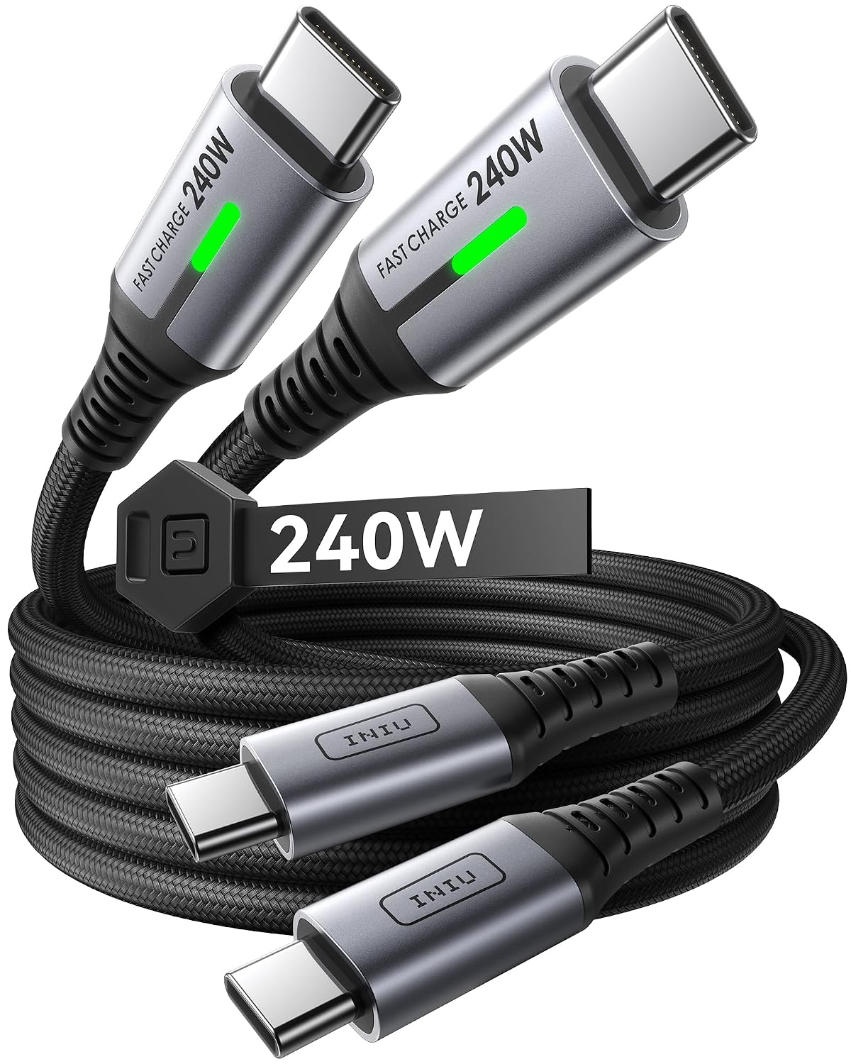 INIU USB C to USB C Cable,240W Fast Charging Type C Charger Cord,Braided USBC Phone Charger Cable for iPhone 17 16 Pro Max Samsung S25 S24 Laptops MacBook Air 15 M3 iPad Switch[3.3 ft + 3.3 ft. Black]