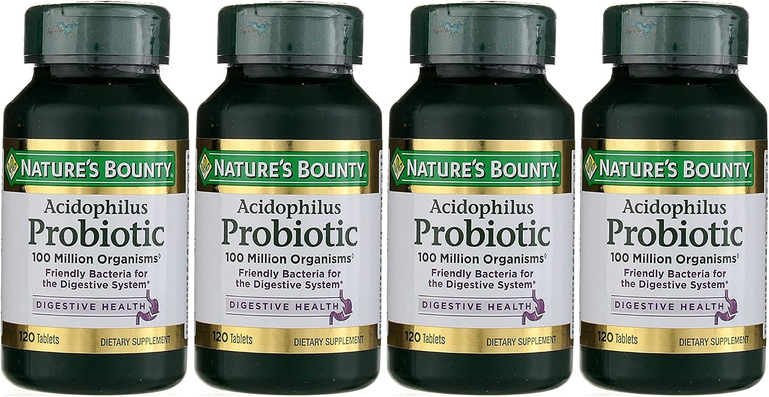 Nature's Bounty Probiotics Dietary Supplement, Supports Digestive and Intestinal Health, Probiotic Acidophilus, 120 Tablets, Pack of 4
