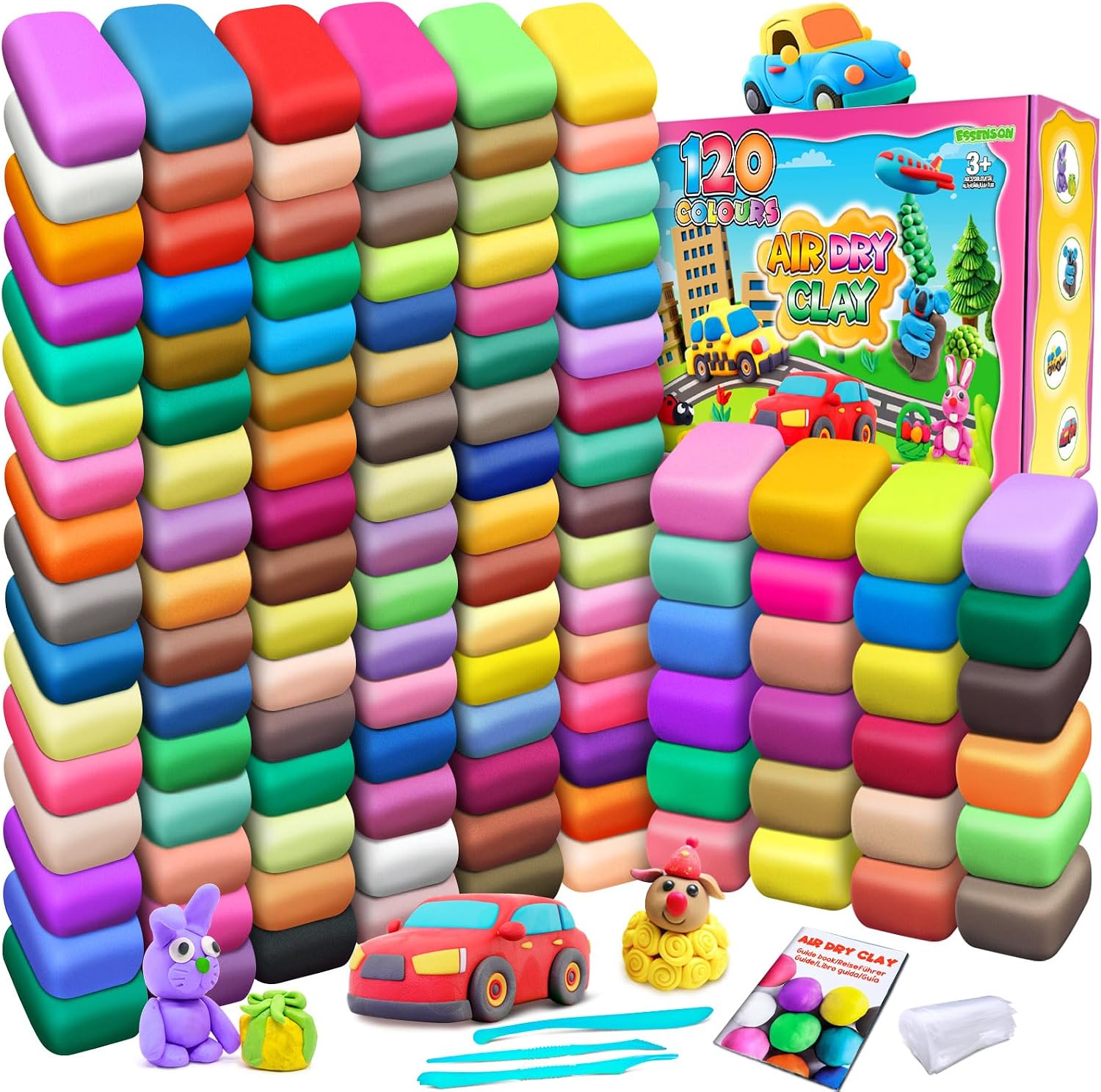 Air Dry Clay 120 Colors, Modelling Clay for Kids, DIY Molding Magic Clay for with Tools, Soft & Ultra Light, Toys Gifts for Age 3 4 5 6 7 8+ Years Old Boys Girls Kids