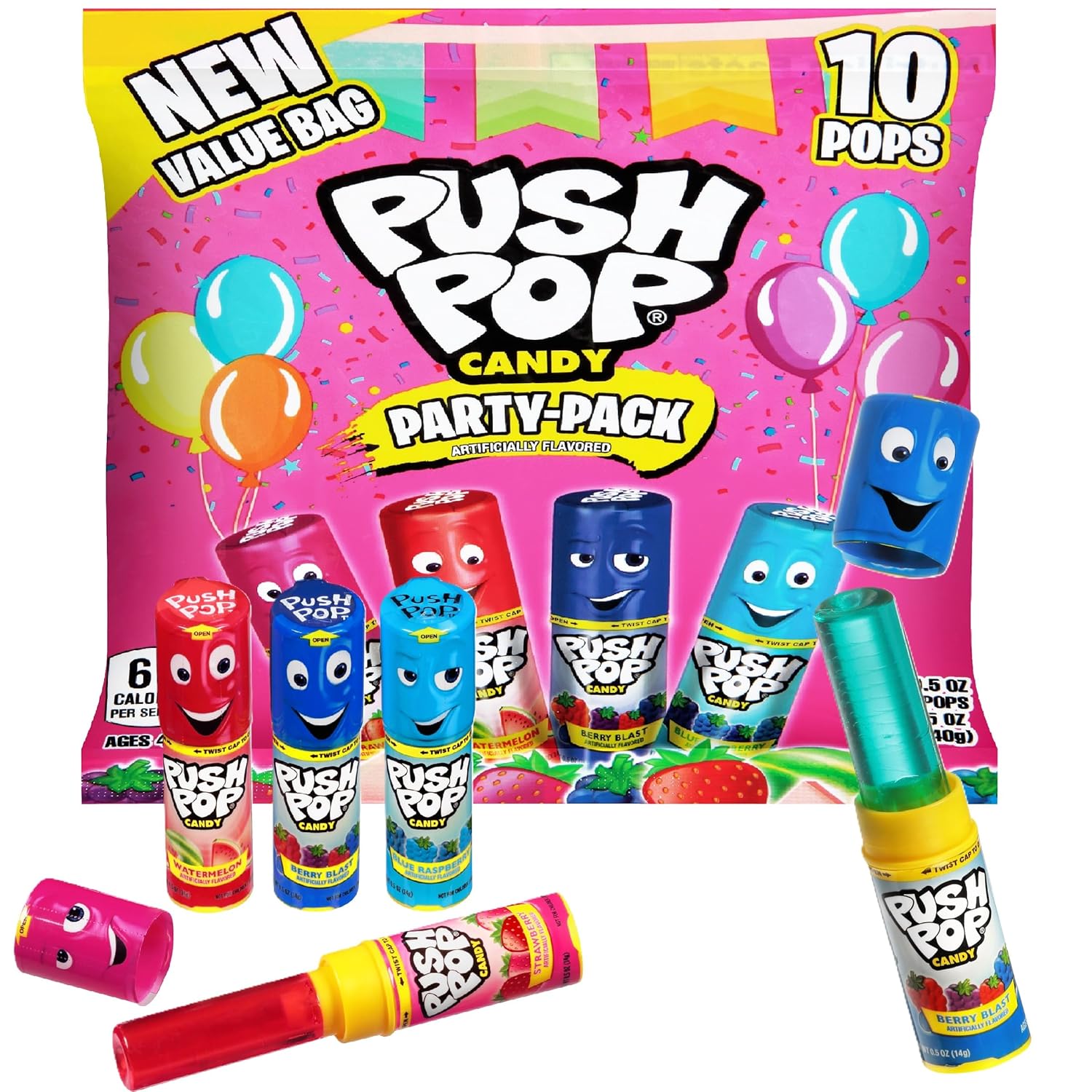 Push Pop Lollipops, Hard Candy Variety Pack, 10 Count Lollipops Individually Wrapped in Fruity Flavors, Full Size, Fun Candy For Pinatas, Birthdays, Party Favors & Gifts for Kids