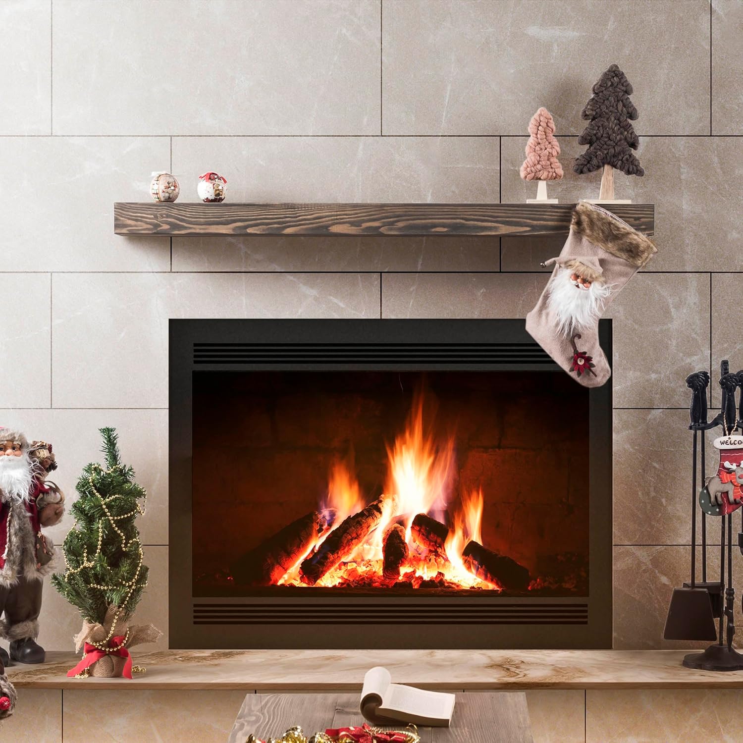 BoscoMondo 72 Inch Fireplace Mantel - Solid Rustic Wood - Wall Mounted Floating Farmhouse Shelf - with Invisible Heavy Duty Metal Bracket (72", Grey)