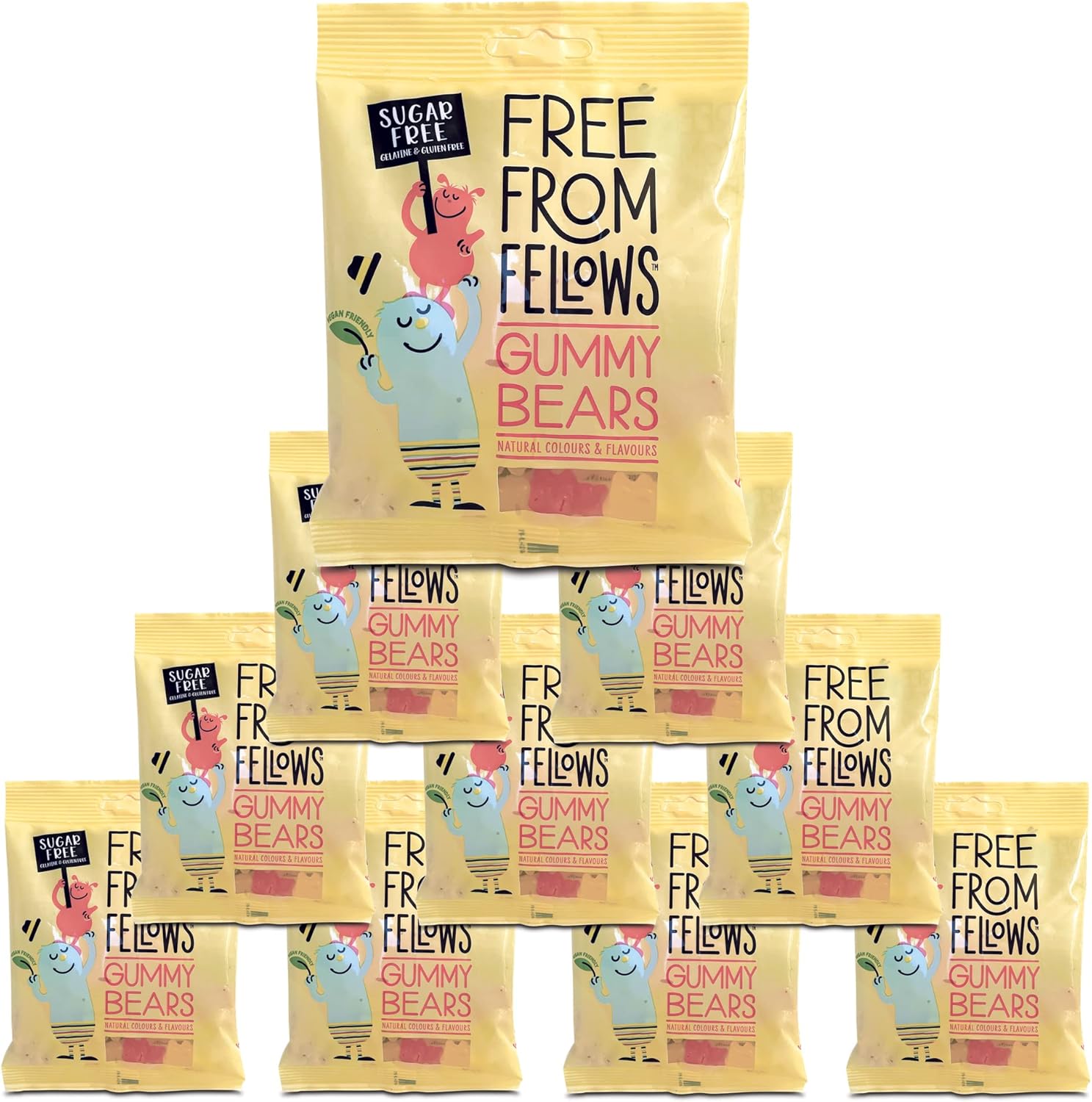Free From Fellows - Gummy Bears (10 x 70g), Sugar Free Sweets, Gluten Free, Vegan, Vegetarian, Halal, Kosher, All Natural Colours & Flavours, GMO Free, No Gelatine, No Preservatives, No Nuts, No Soy