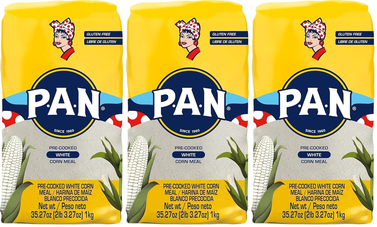 P.A.N. White Corn Meal – Pre-cooked Gluten Free and Kosher Flour for Arepas (2 lb 3.27 Oz) (Pack of 3)