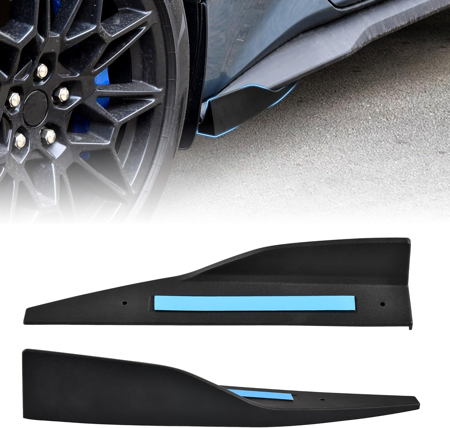 Rear Side Skirt Spoiler for Ford Mustang 2024-2025 Accessories, Lower Bumper Skirt Splitters Diffuser Winglets Protector, Lower Side Guard Protection Wings, Sporty Shark Fin Design
