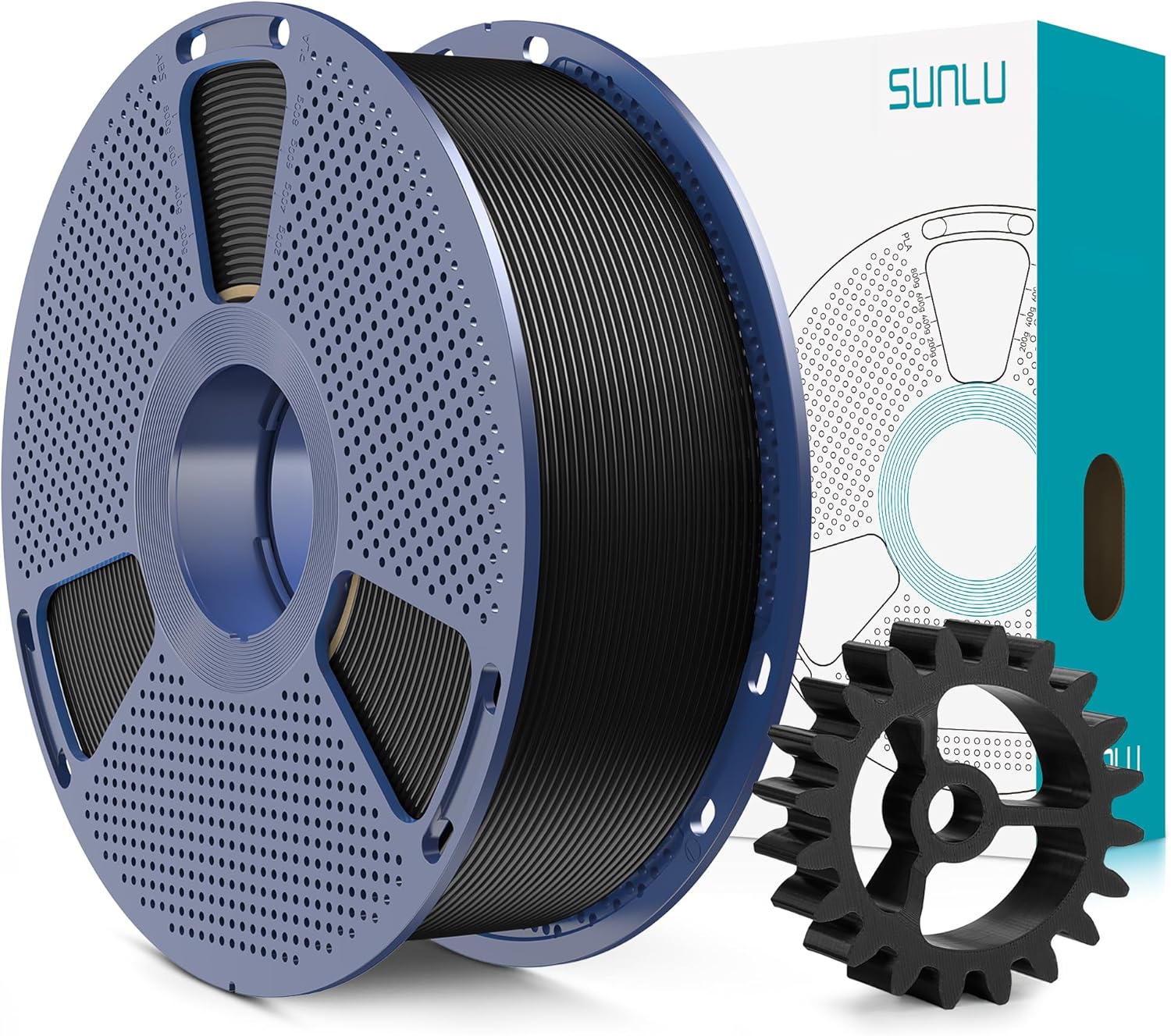SUNLU PLA+2.0 3D Printer Filament, Upgrade PLA+ 1.75mm, Tougher and Stronger, Neatly Wound, Dimensional Accuracy +/-0.02mm, 1KG Spool(2.2lbs), Black