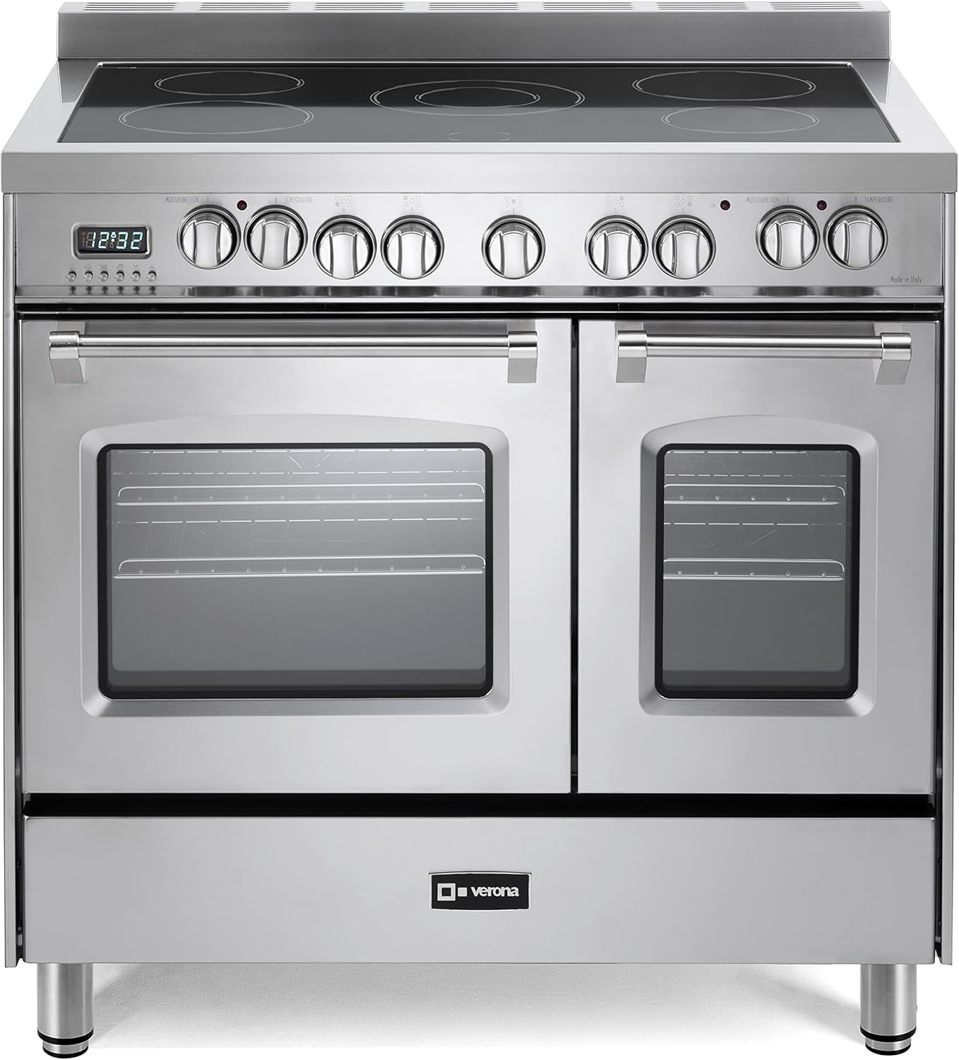 Verona Prestige Series VPFSEE365DSS 36 Inch All Electric Freestanding Range Double Oven Convection, 5 Burners Dual Center Element Chrome Knobs and Handle Stainless Steel