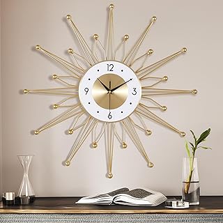 Lafocuse 23 Inch Metal Gold Starburst Wall Clock, Large Mid Century Modern Wall Clocks, Art Deco Wall Clocks for Living Room Kitchen Office