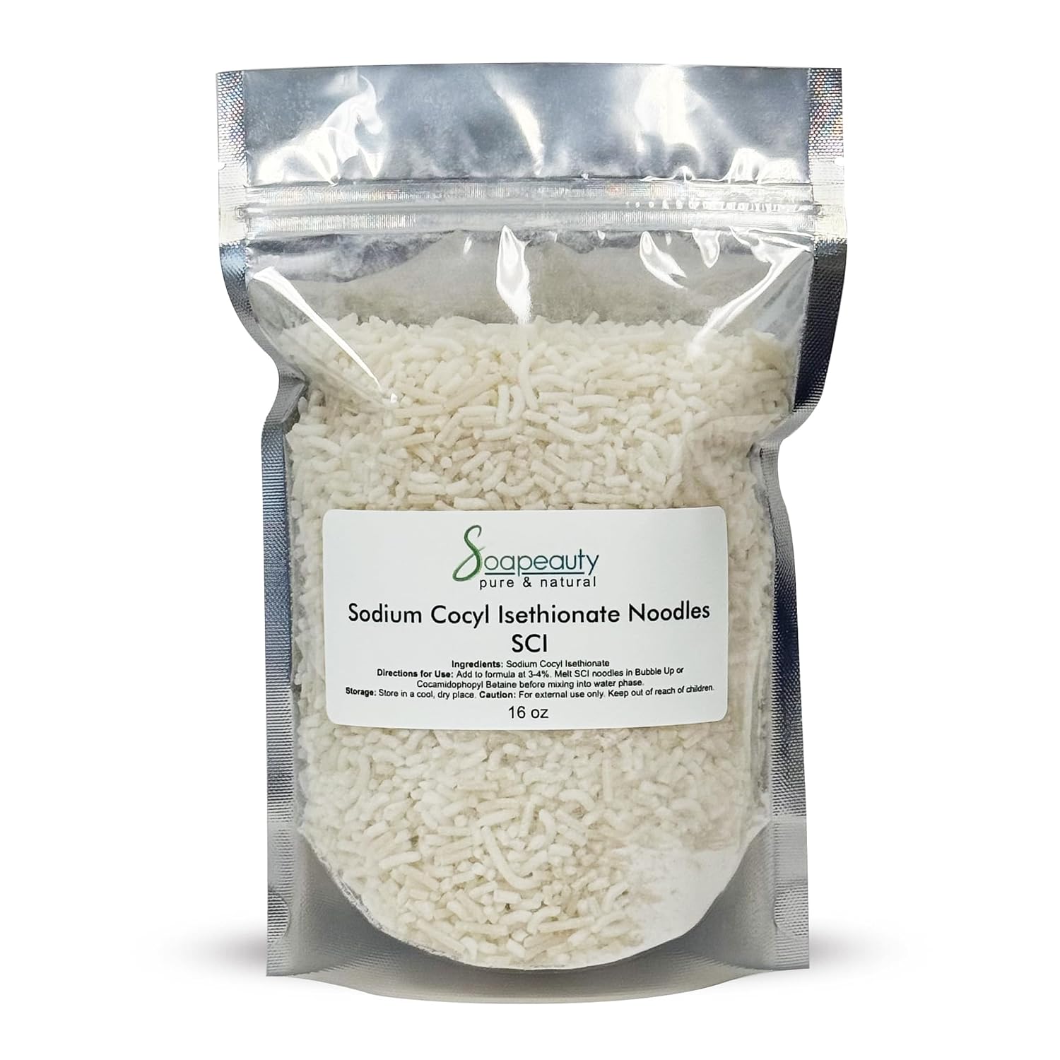 Soapeauty Sodium Cocoyl Isethionate Noodles for Skin & Hair Care - SCI Natural Surfactant Used for Making Bubble Baths, Bath Bombs, Shampoo Bars (16 oz)
