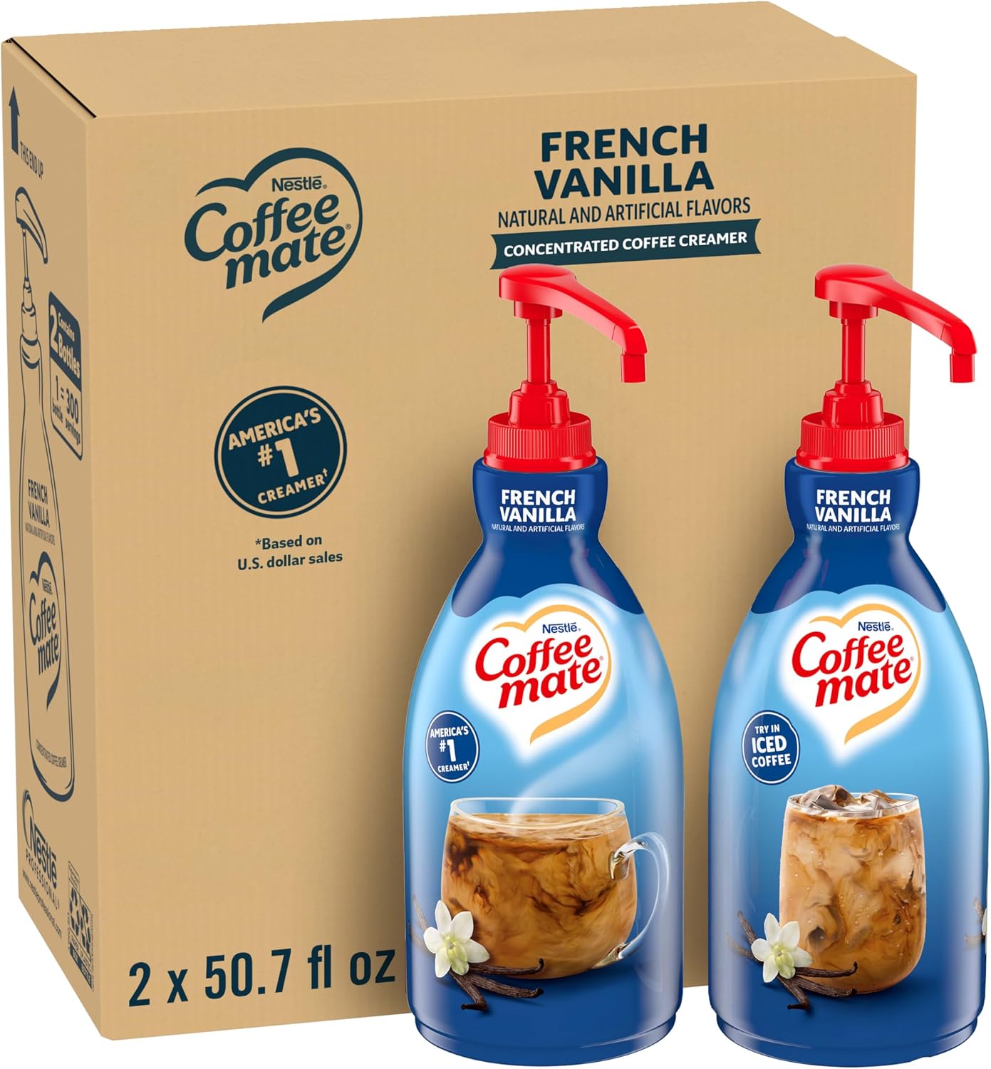 Coffee-mate Coffee Creamer, French Vanilla Pump Bottle, 1.5L (Pack of 2) Blue