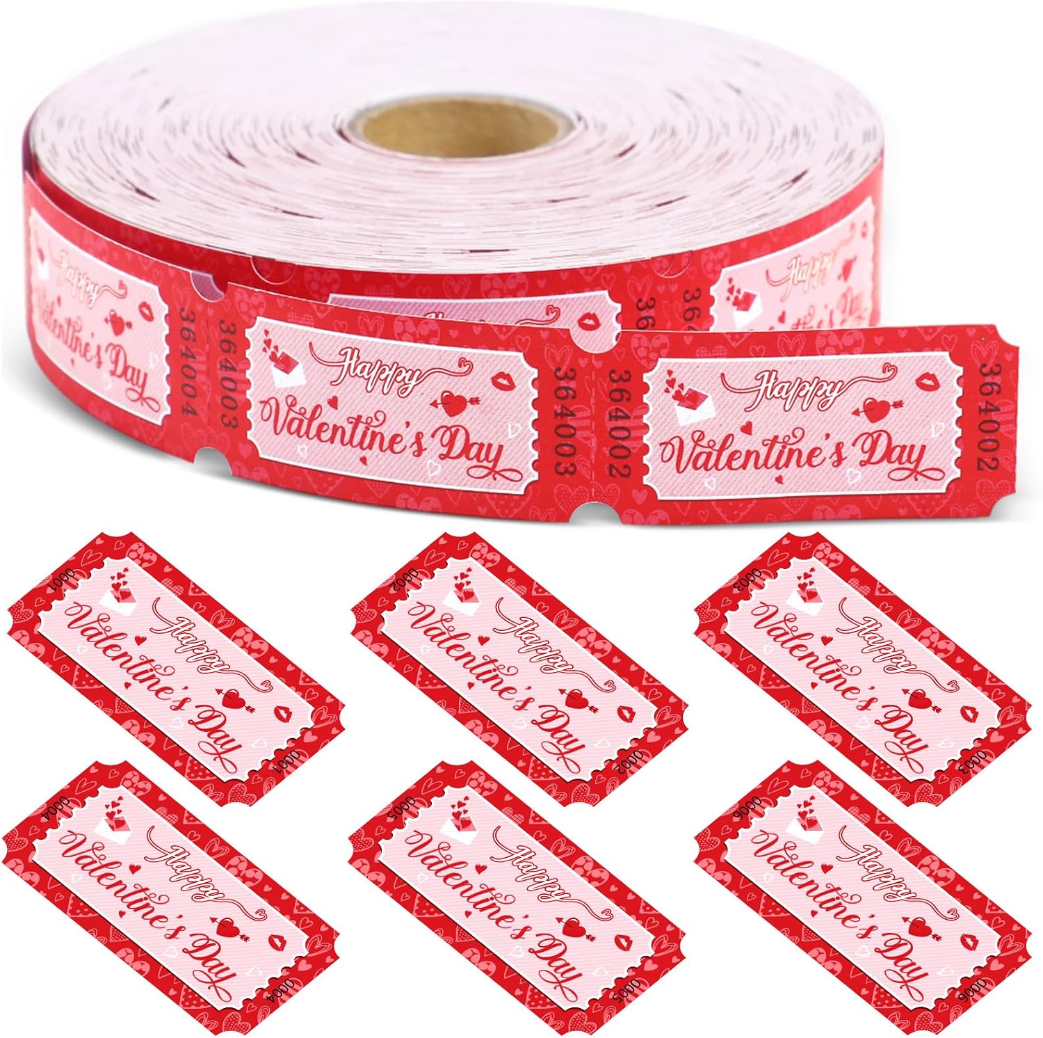 Cholemy 1000 Pcs Valentine Raffle Tickets Roll Romantic Red Heart Carnival Raffle Ticket Numbered Door Drinks Surprise Reveal Gift for Happy Valentine‘s Day Wedding Anniversary Party Favors Supplies