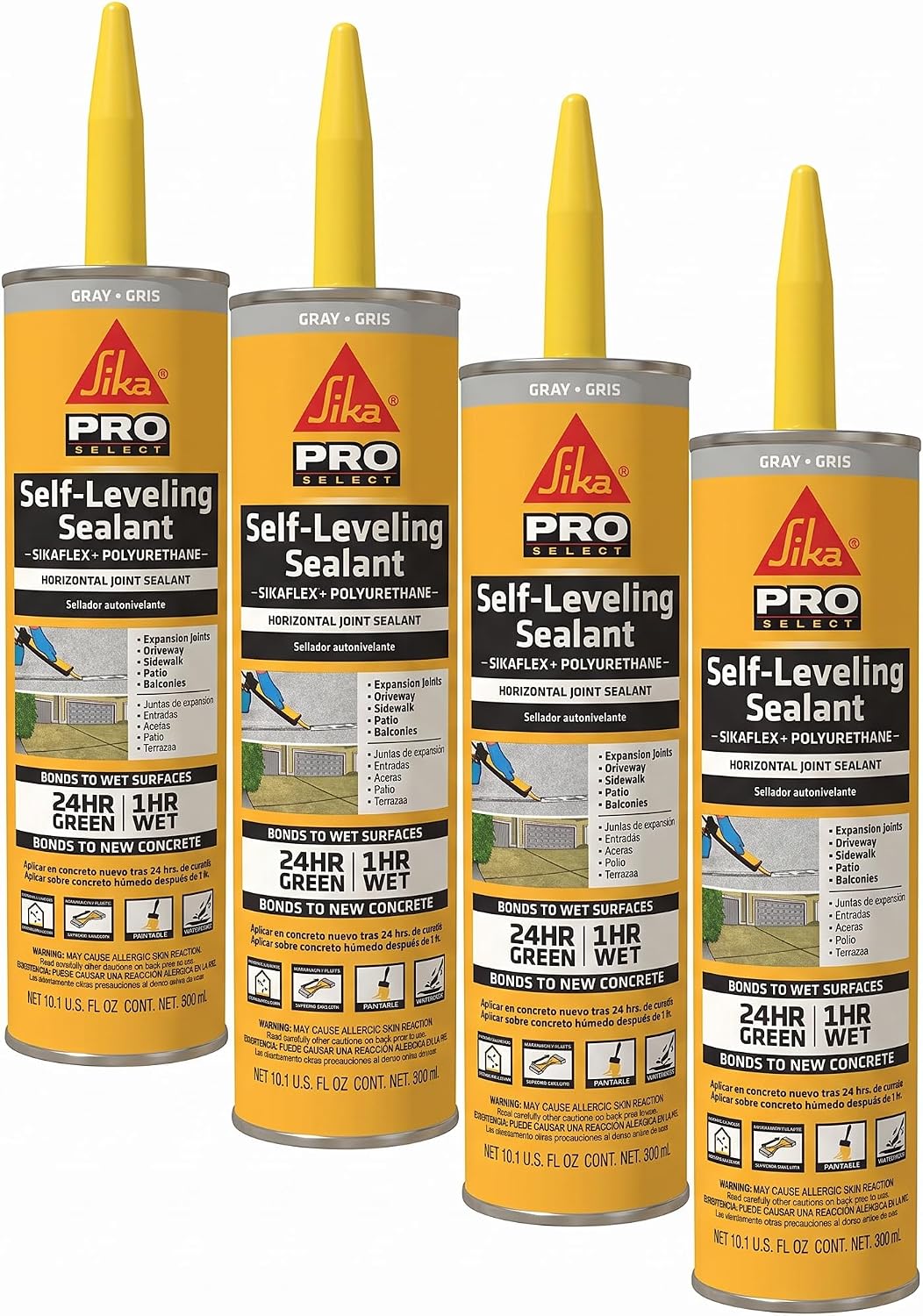 Sikaflex Self Leveling Polyurethane Sealant, Gray | Accelerated Curing | For Concrete Joints | Horizontal Application | 10.1 fl oz (4-Pack)
