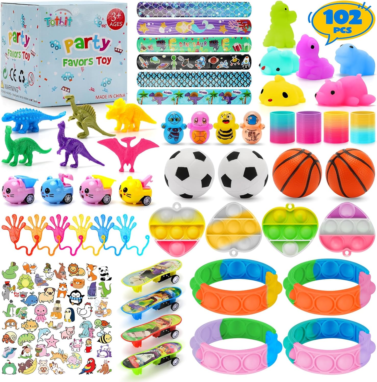 102 Pcs Party Favors Toys for Kids 4-8 8-12 3-5, Treasure Chest Box Toys Classroom Carnival Prizes Small Bulk Pop Fidget Toys Pack Pinata Stuffers Birthday Gifts Goodie Goody Candy Bags Fillers