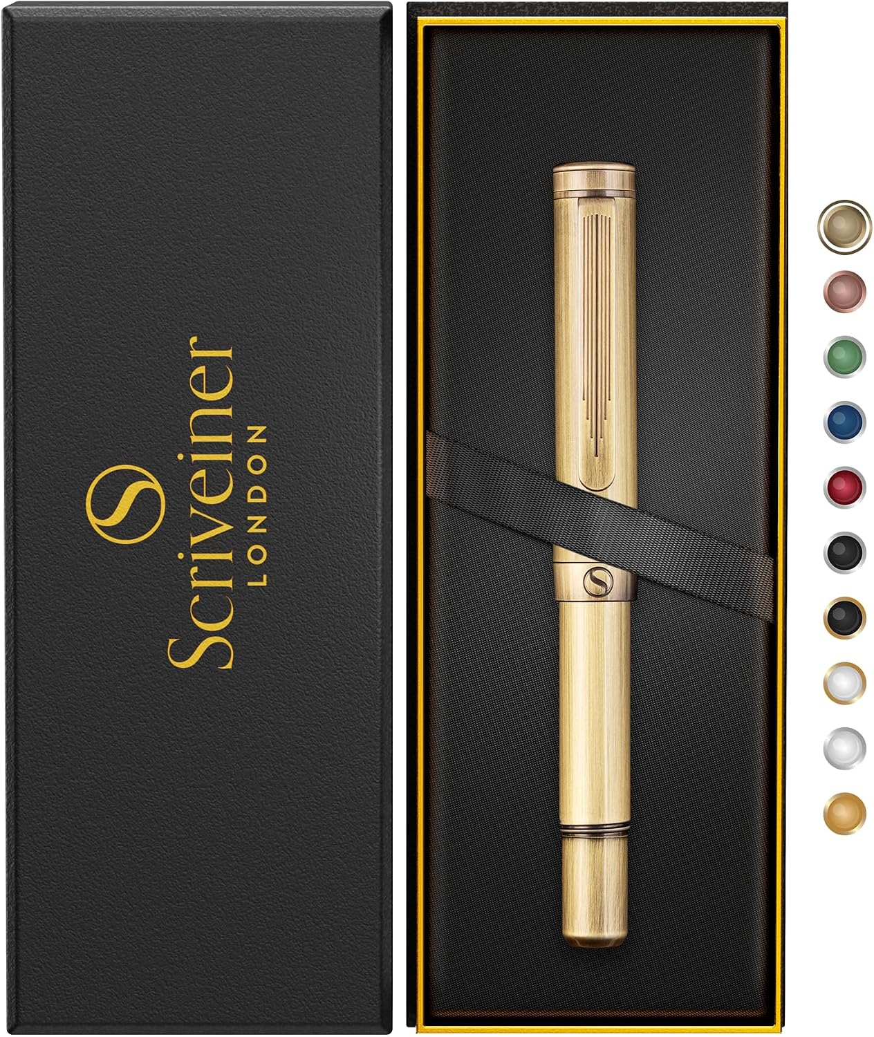 Scriveiner Brass EDC Luxury Rollerball Pen, Stunning Heavy Pocket Pen, Hand Brushed Finish, Cool Writing Pen, Best Pen Gift for Men, Women, German Schmidt Refill, Nice Fancy Office Designer Pen Set