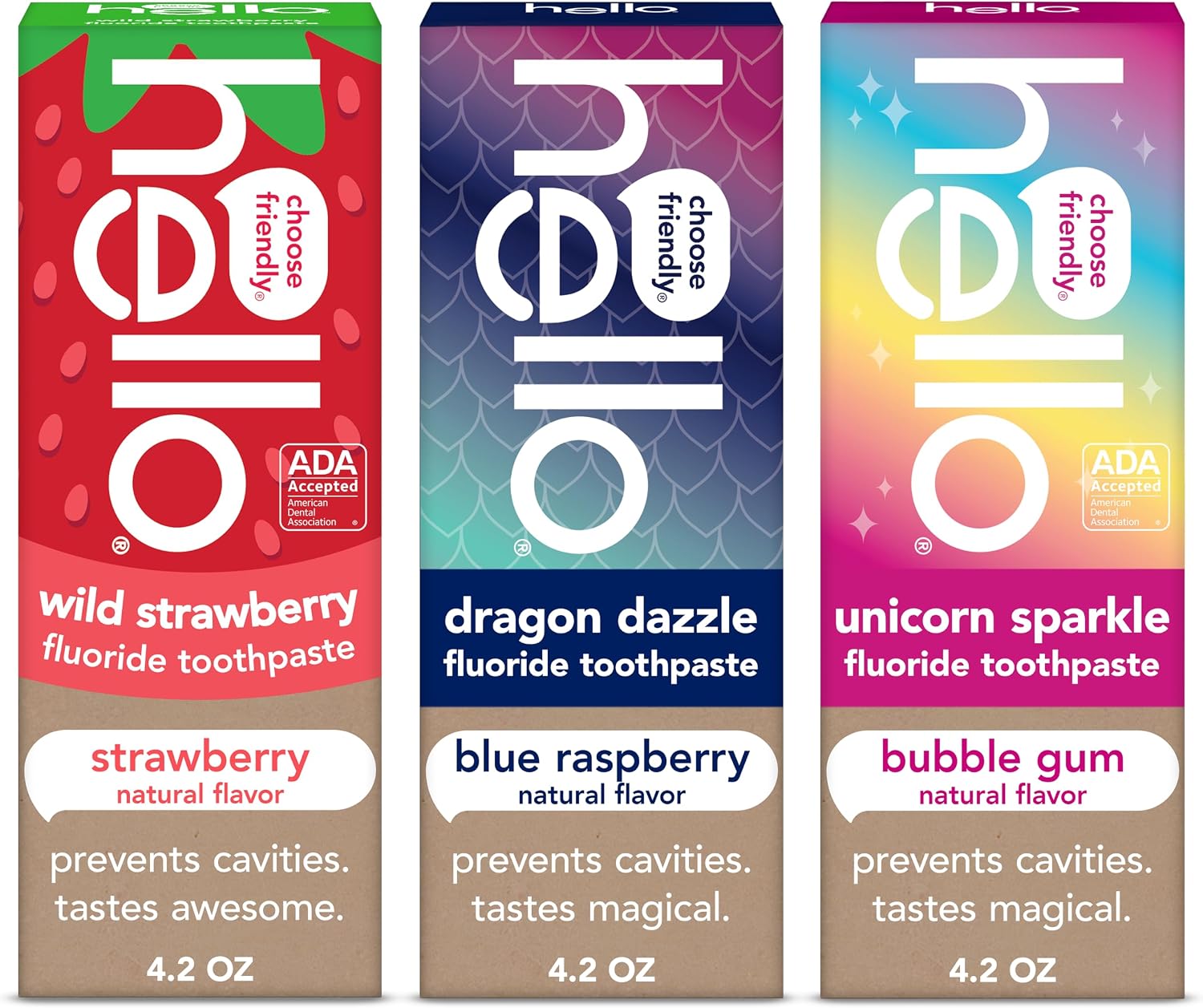 hello Kids Fluoride Toothpaste Variety Pack, 3 Pack, 4.2 oz