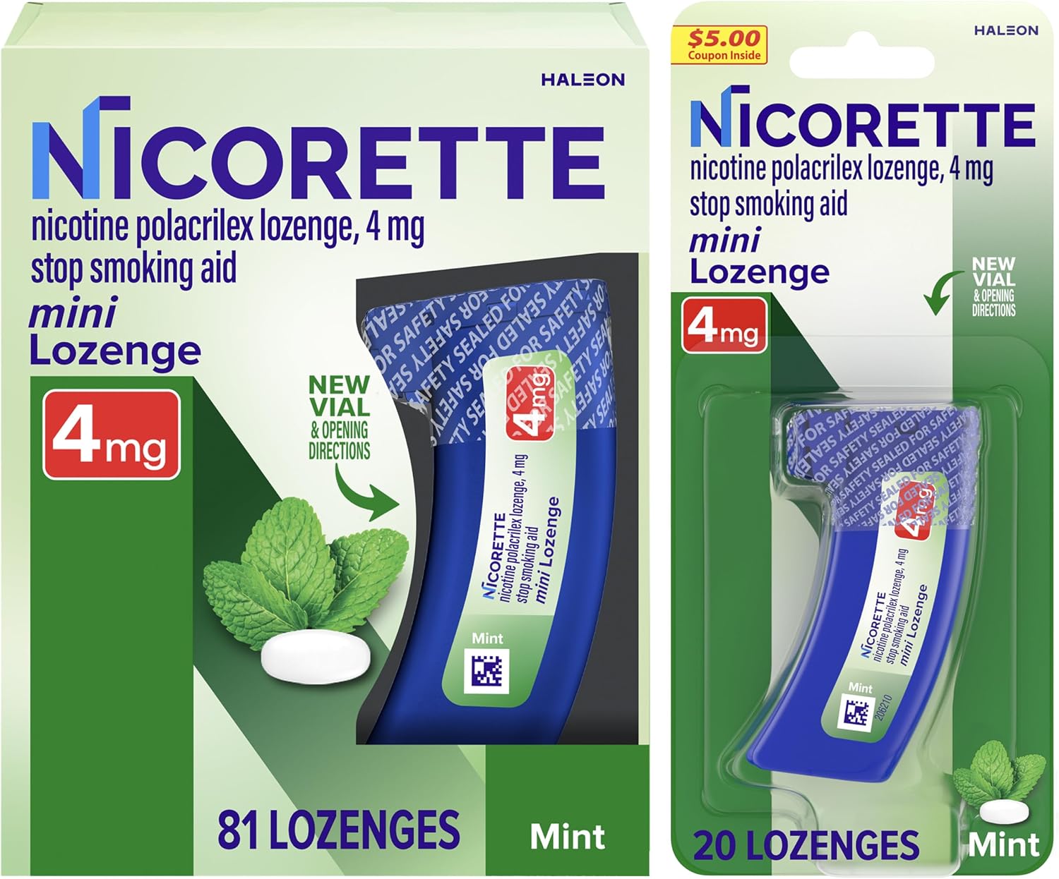 Nicorette Mini Nicotine Lozenges 4mg, Mint Flavor, 101 Count | Quit Smoking Aid, Reduces Nicotine Cravings and Withdrawal Symptoms, Intense Craving Relief, Smoking Cessation Lozenge