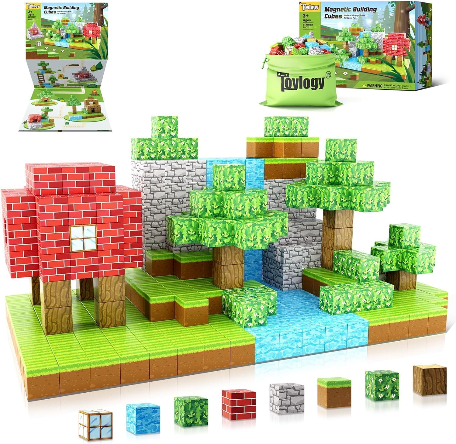 Magnetic Blocks-Build Mine Magnet World Edition, Magnetic Toys for Boys & Girls Age 3-4 4-5 6-8,STEM Montessori Sensory Toys for Toddlers Gifts for 3+ Years Old,48PCS Fidget 1" Cubes Construction Toy