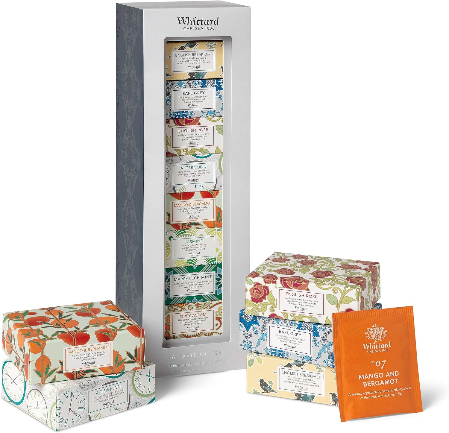 Whittard of Chelsea - Tea Discoveries Gift Set | Collection of Black & Green Teas | Suitable for Vegans & Vegetarians | - 8 Flavours x 5 Teabags each