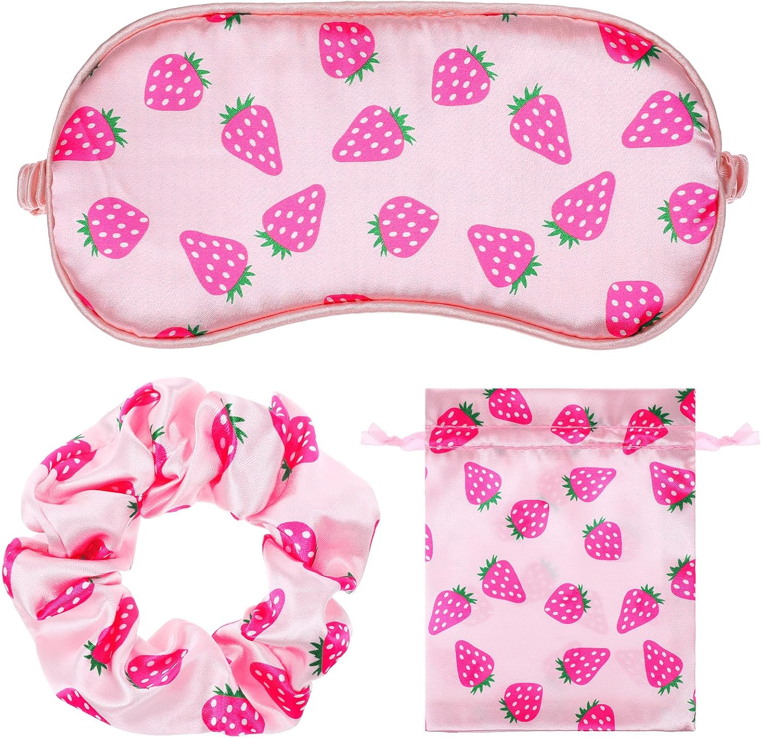 Strawberry Sleep Mask, Soft Silk Eye Mask for Sleeping Cute Cartoon Sleep Eye Mask with Adjustable Strap Eye Sleep Shade Cover Blocks Light with Hair Band, Strawberry