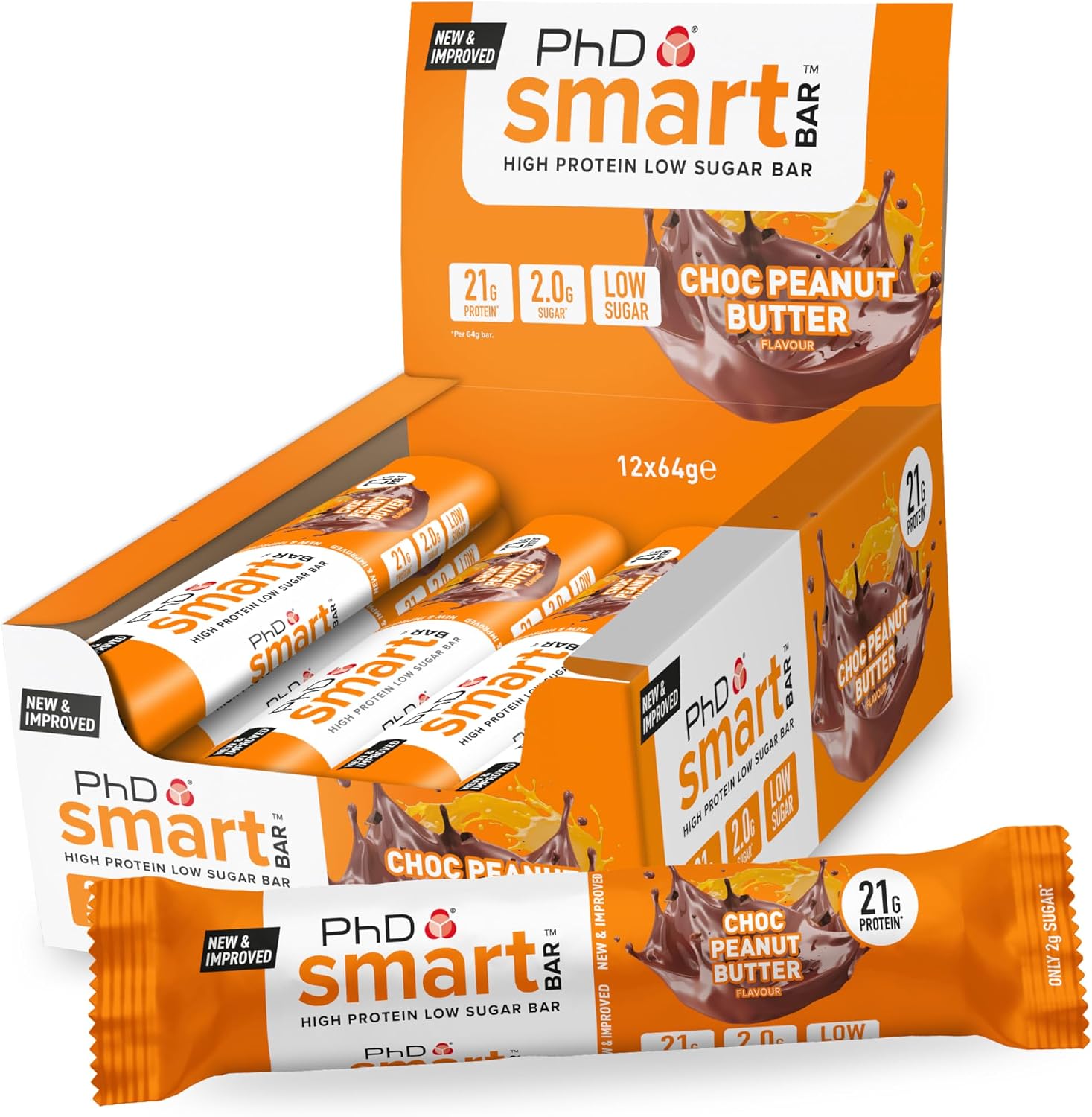 PhD Smart Protein Bar, Chocolate Peanut Butter, 12 x 64g