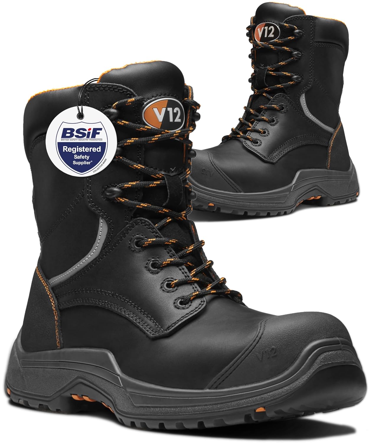 Avenger IGS S3 Safety Boots for Men – Lace & Zip Side Hi-Leg Work Boots – Non-Metallic, Lightweight, Slip Resistant, Waterproof and Breathable – Men’s Work and Utility Footwear, Black, Size UK 8
