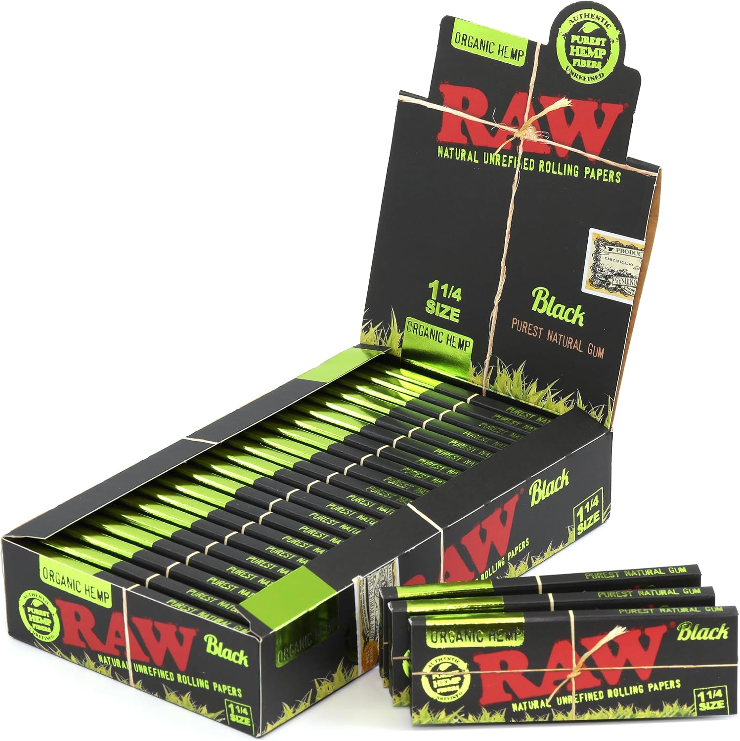 1 box - RAW Black Organic size 1 1/4 (78mm) rolling paper - 1200 papers