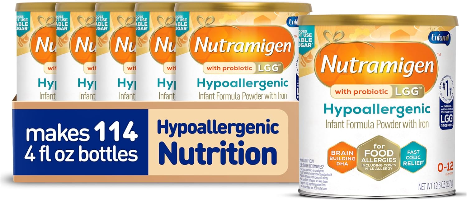 Enfamil Nutramigen Baby Formula, Hypoallergenic and Lactose Free Formula with Enflora LGG, Fast Relief from Severe Crying and Colic, Powder Can, 12.6 Oz (6 Count)