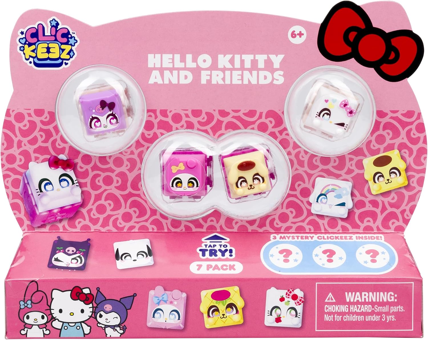 Clickeez Series 1 Hello Kitty & Friends 7-Pack | 7 Collectible Character Keyboard Keys Click and Clack | Create Your Own Keychain | Ages 6+