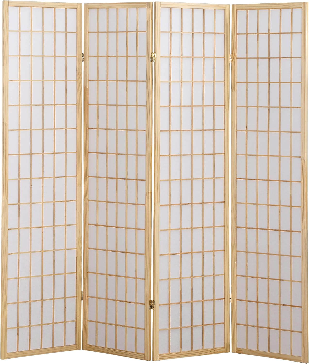 Roundhill Furniture Oriental Shoji 4 Panel Screen Room Divider, Natual