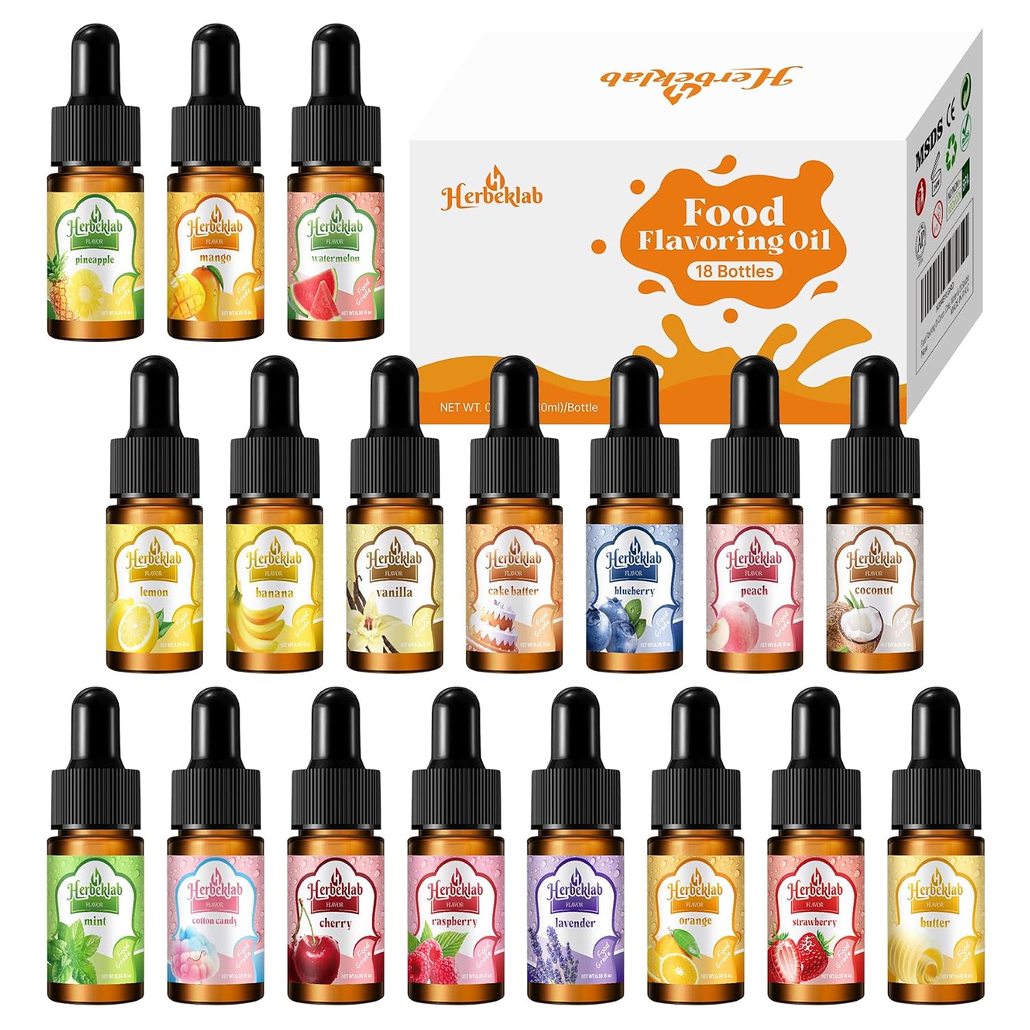 Food Flavoring Oil - Candy Flavoring for Candy Making 18 x 0.35 Fl Oz Extracts and Flavorings for Baking Lip Gloss Flavoring Oil - with Glass Dropper