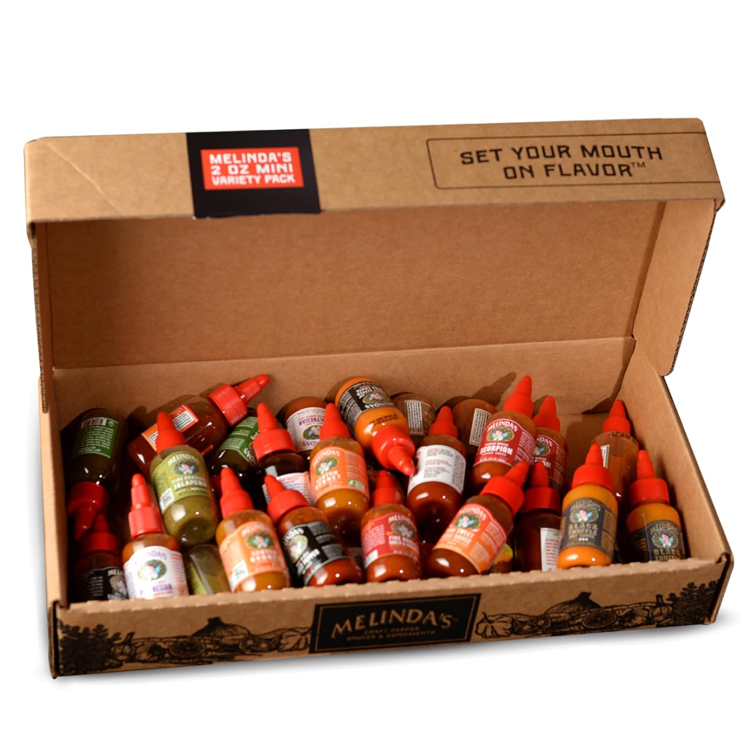 Melinda's Mini Hot Sauce Variety Pack - 30 Pack (2 Oz Each) - Gourmet Hot Sauce Gift Set with Travel Friendly Mini Bottles in 6+ Flavors