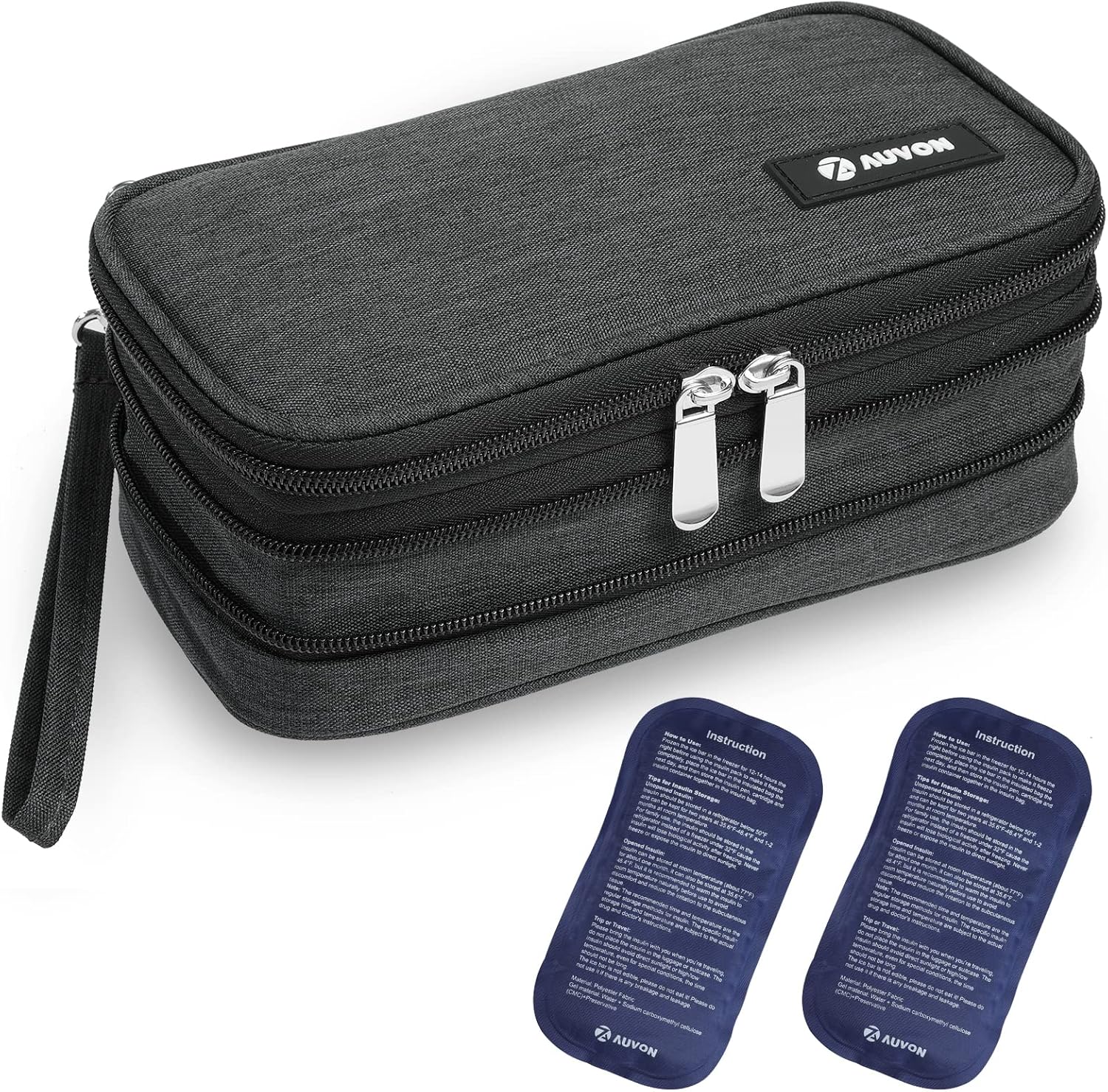 AUVON Insulin Cooler Travel Case, Expandable Insulated Diabetic Bag with 2 * 180g Ice Packs for Double Cooling Time, Portable Medication Cooler Bag for Insulin Pens and Blood Glucose Monitor Supplies