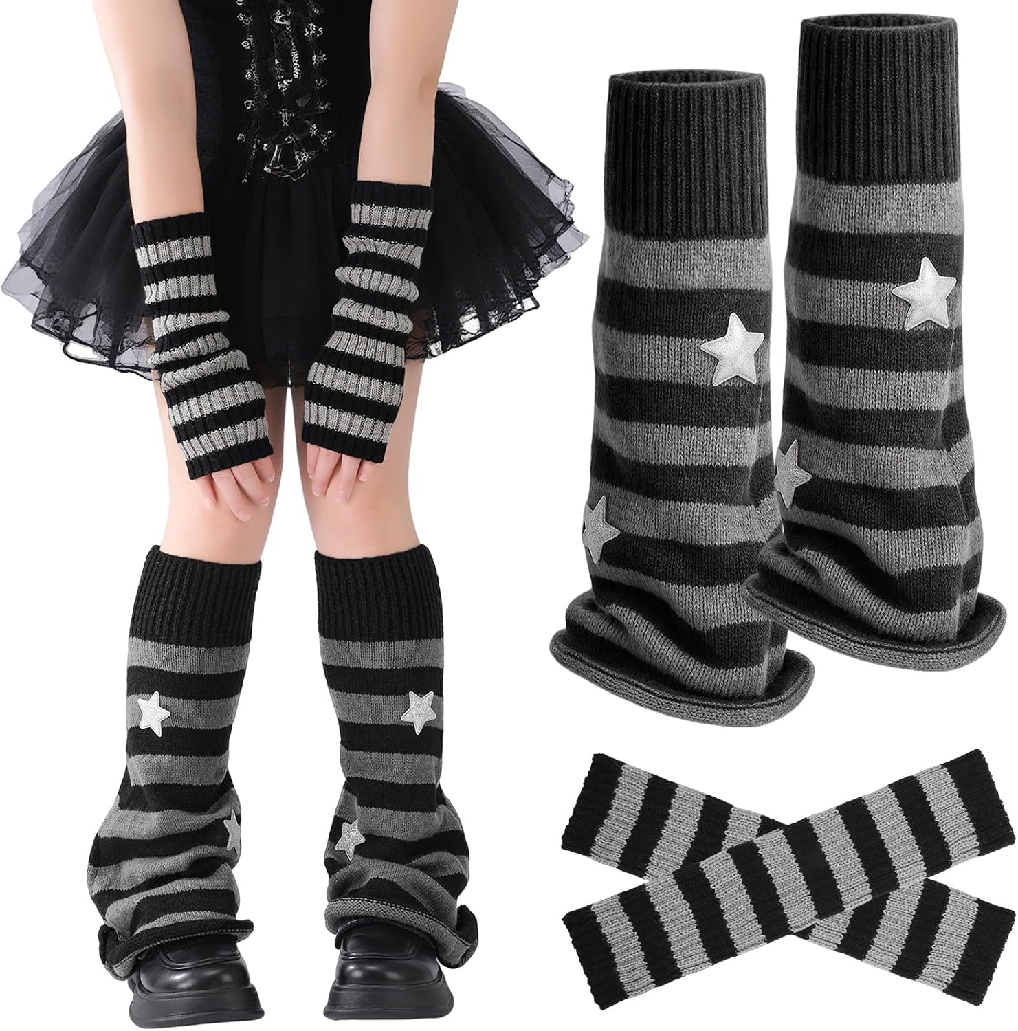 Jspupifip Y2K Leg Warmers for Women, Star Arm Warmers Streetwear Leg Cover Retro Stretchy Dance Accessories