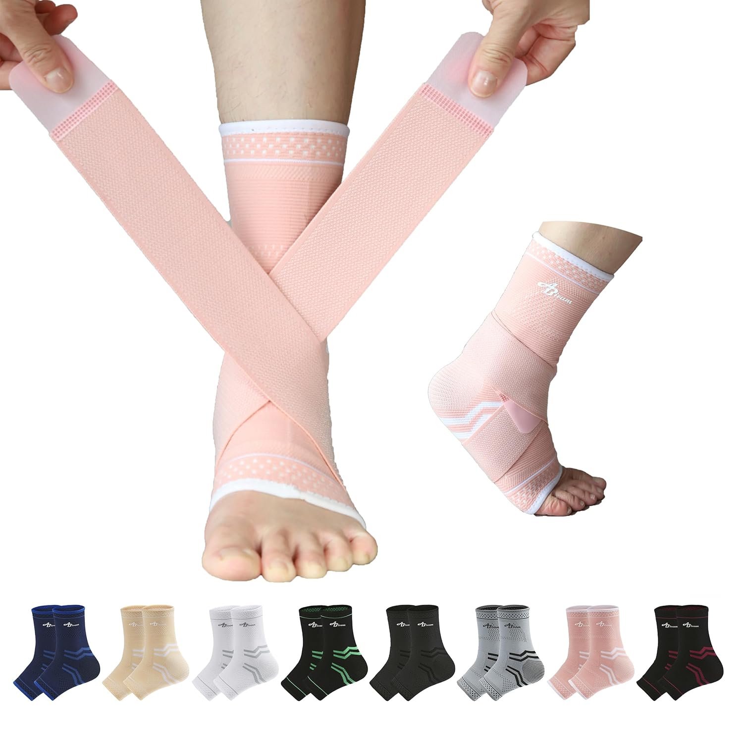 ABIRAM Foot Sleeve (Pair) with Compression Wrap, Ankle Brace For Arch, Ankle Support, Football, Basketball, Volleyball, Running, For Sprained Foot, Tendonitis, Plantar Fasciitis