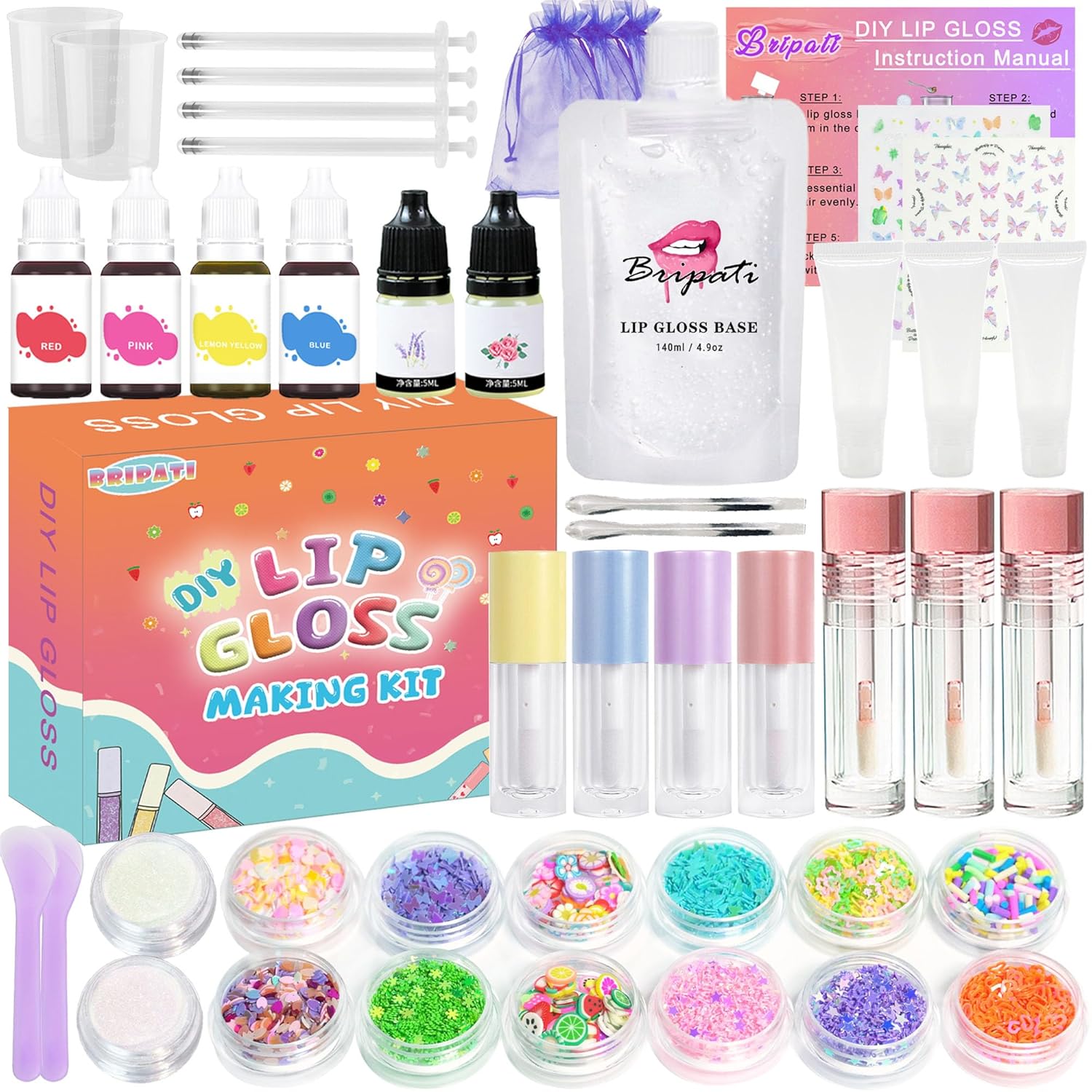 DIY Lip Gloss Making Kit - Lip Gloss Supplies to Make Your Own Lip Gloss, Lip Gloss Making Supplies Set DIY Lip Gloss Kit for Girls, Beginner Lip Gloss Kit DIY Making Lip Gloss