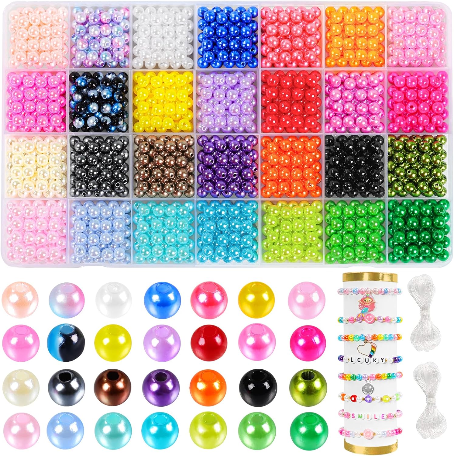 DIYDEC 1680pcs Pearl Beads for Jewelry Making, 28 Colors 6mm Round Glass Pearl Beads Plastic Imitation Dyed Faux Spacer Pearl Beads for Bracelets Jewelry Making DIY Crafts