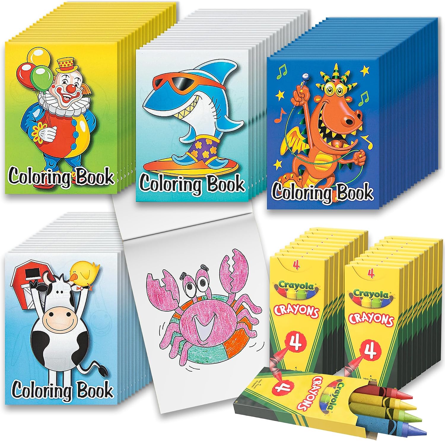 Bulk 72 Mini Coloring Books for Kids,Coloring Book & Crayons (72 Pcs) Party Favors, Giveaways for Kids | Classroom, Stocking Stuffers, (72 Pack), Mini Books 5x7 | Assorted Designs