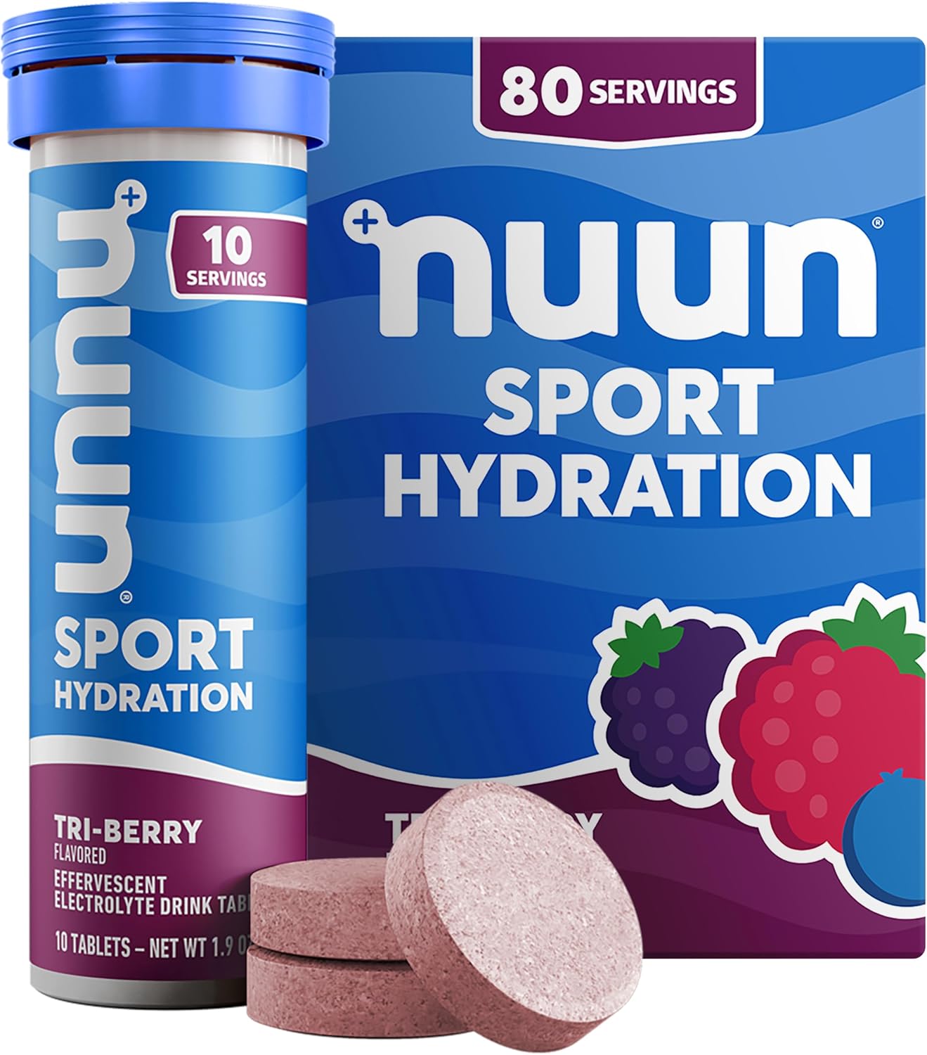 Nuun Sport Electrolyte Tablets Tri-Berry, GF & Vegan, 8 Pack | 80 Servings with Magnesium, Calcium, Potassium, Chloride & Sodium, Gluten Free & Vegan