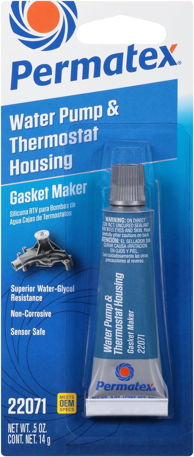 Permatex 22071 Water Pump & Thermostat RTV Silicone Gasket Maker: Formulated for Water Pumps and Thermostat Housings, Superior Adhesion & Flexibility 1 x 14g
