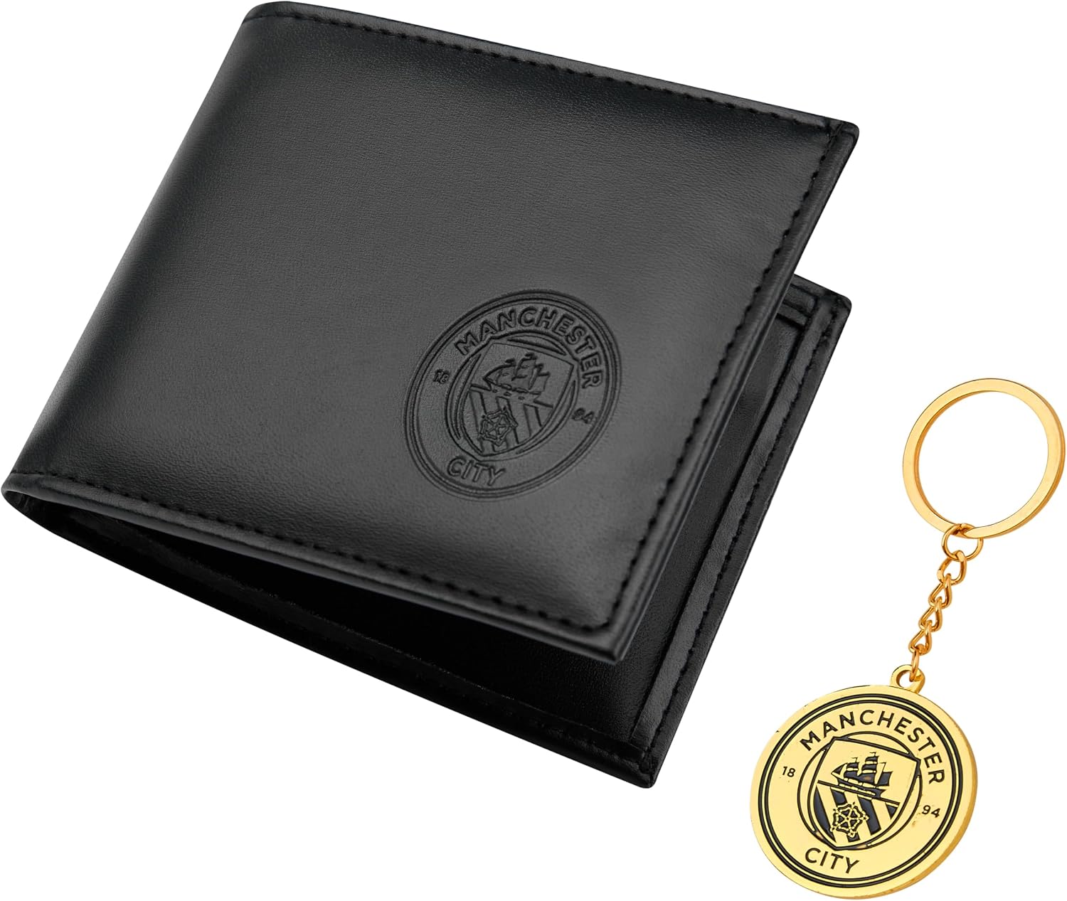 Manchester City F.C. Mens Wallet Bifold & Keyring Set, Football Gifts for Men