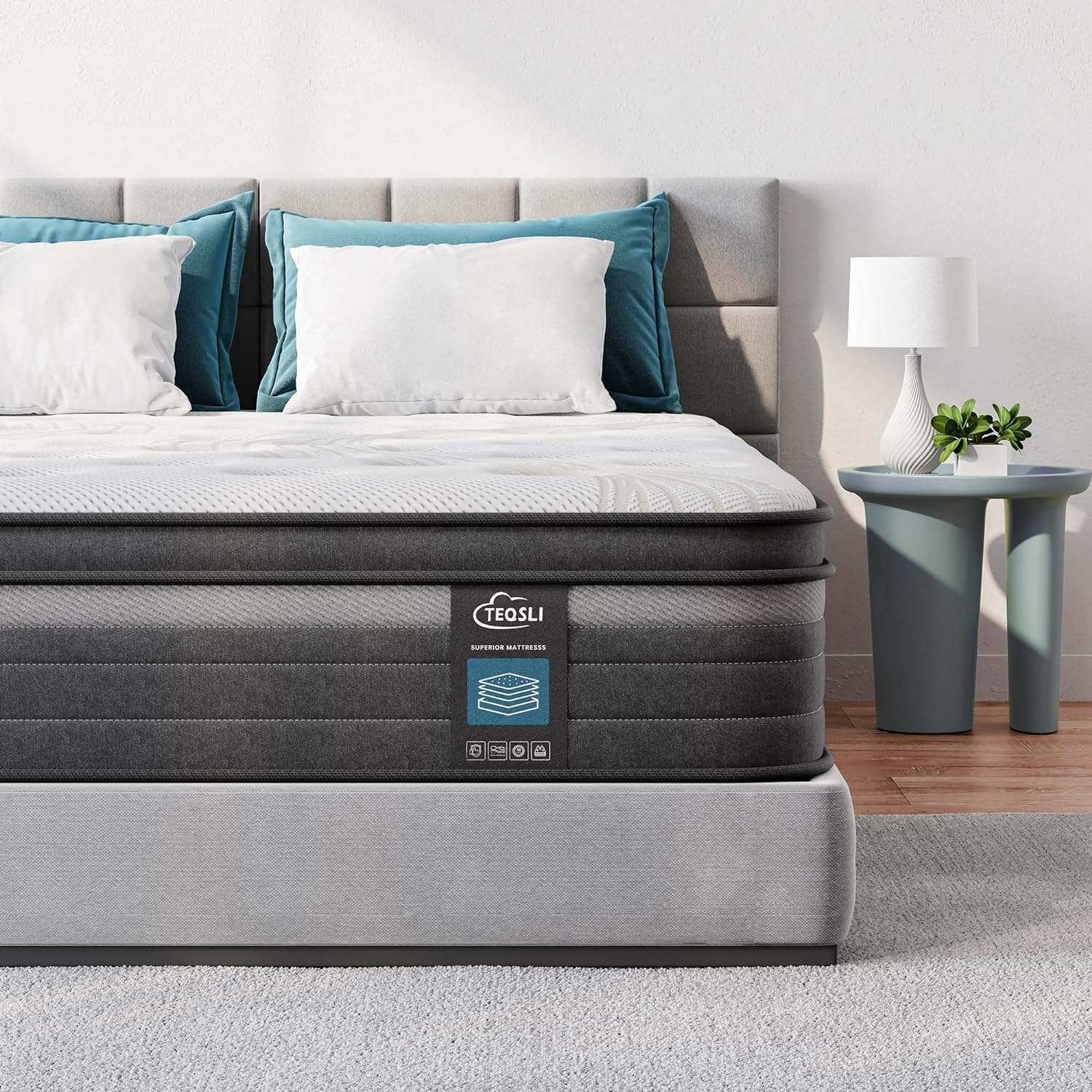TeQsli Gel Individually Pocket Sprung Super King Mattress 6FT with Soft Fabric, 10 Inch Hybrid Mattress Super King for Pressure & Back Pain Relief, Medium Firm -180x200x25cm